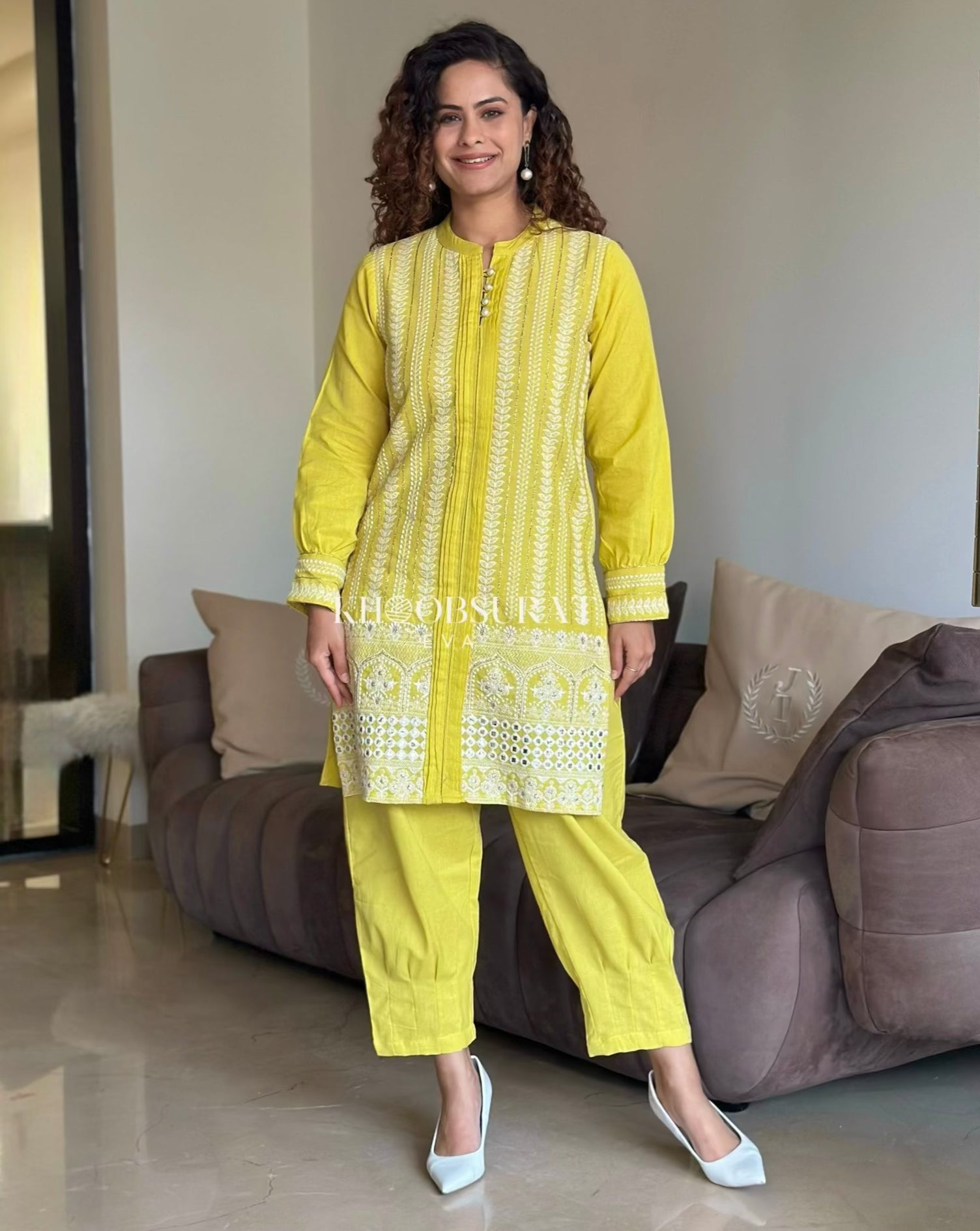 Dream Girl Yellow Embroidered Kurta Set