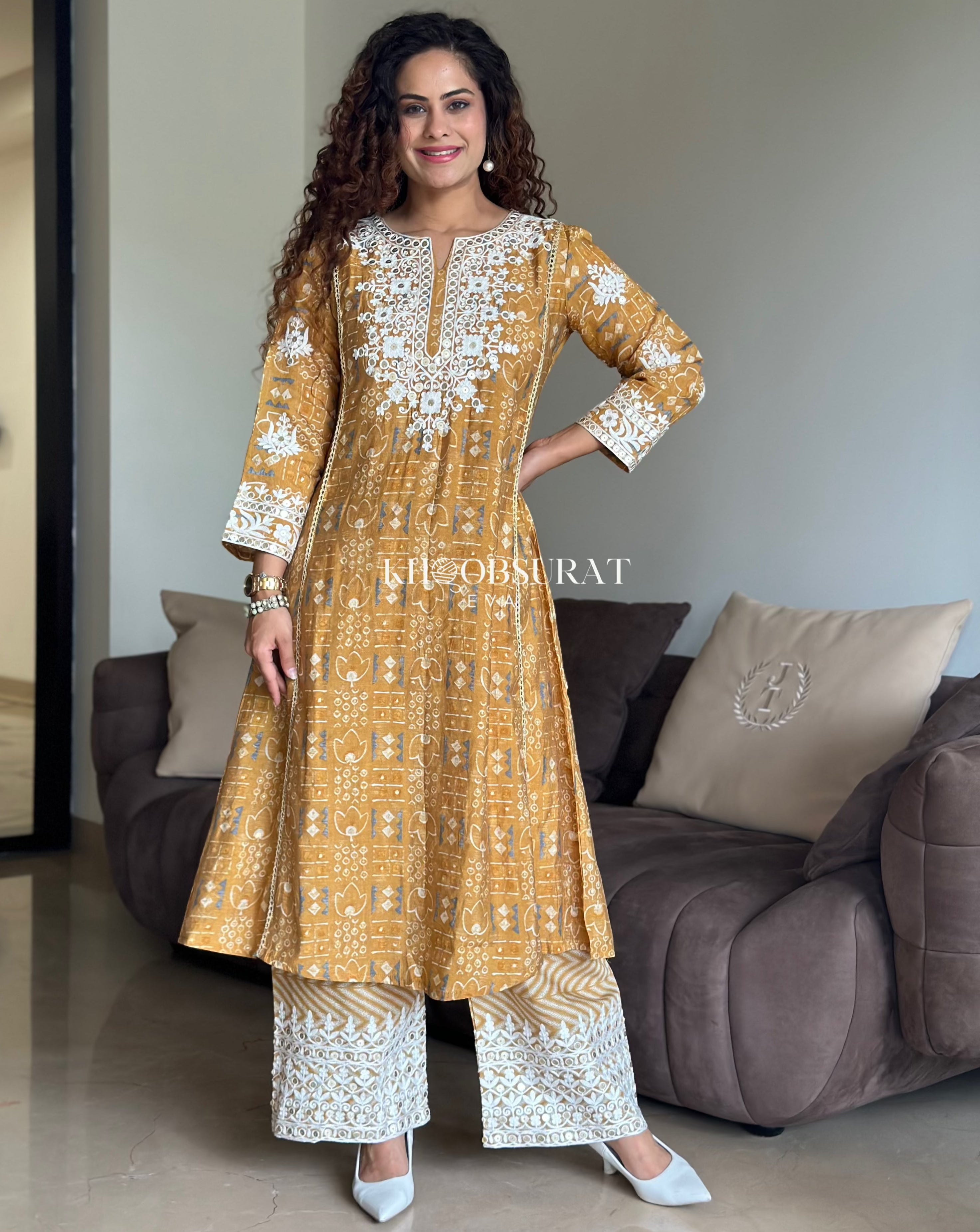  Amber A-line Yellow Kurta Set