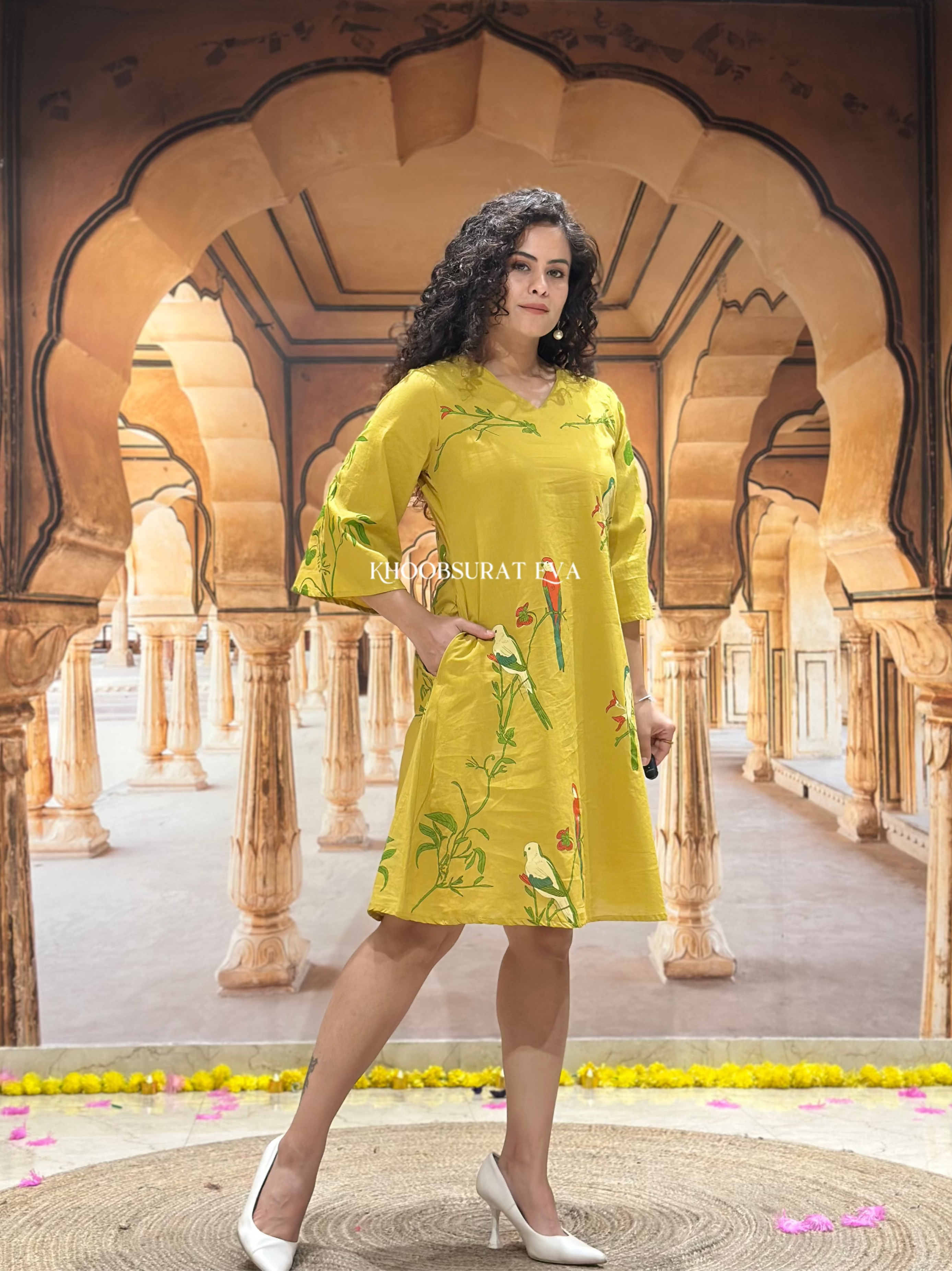 Casual Yellow Cotton Dress