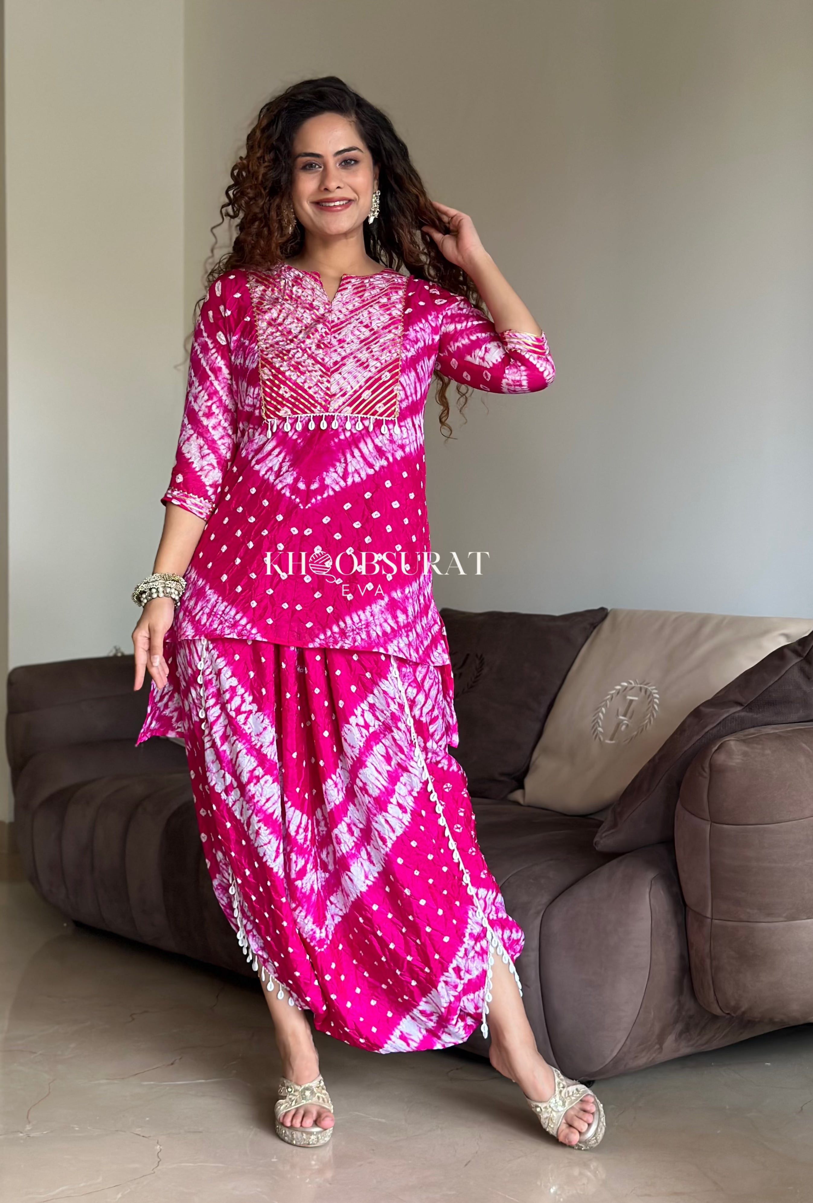 Gota Bandhej Pink Coord set