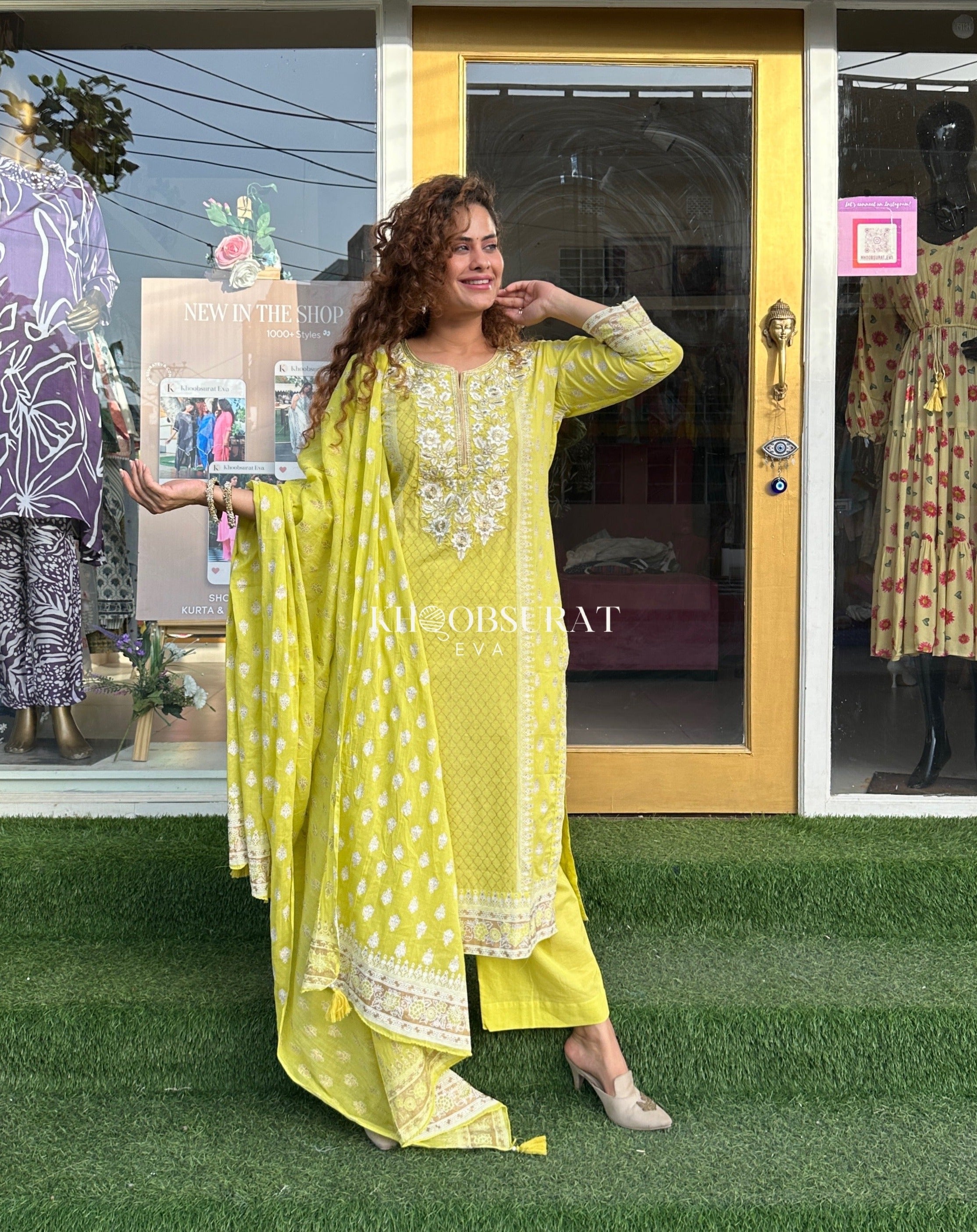 YELLOW COTTON SUIT WITH EMBROIDERY 