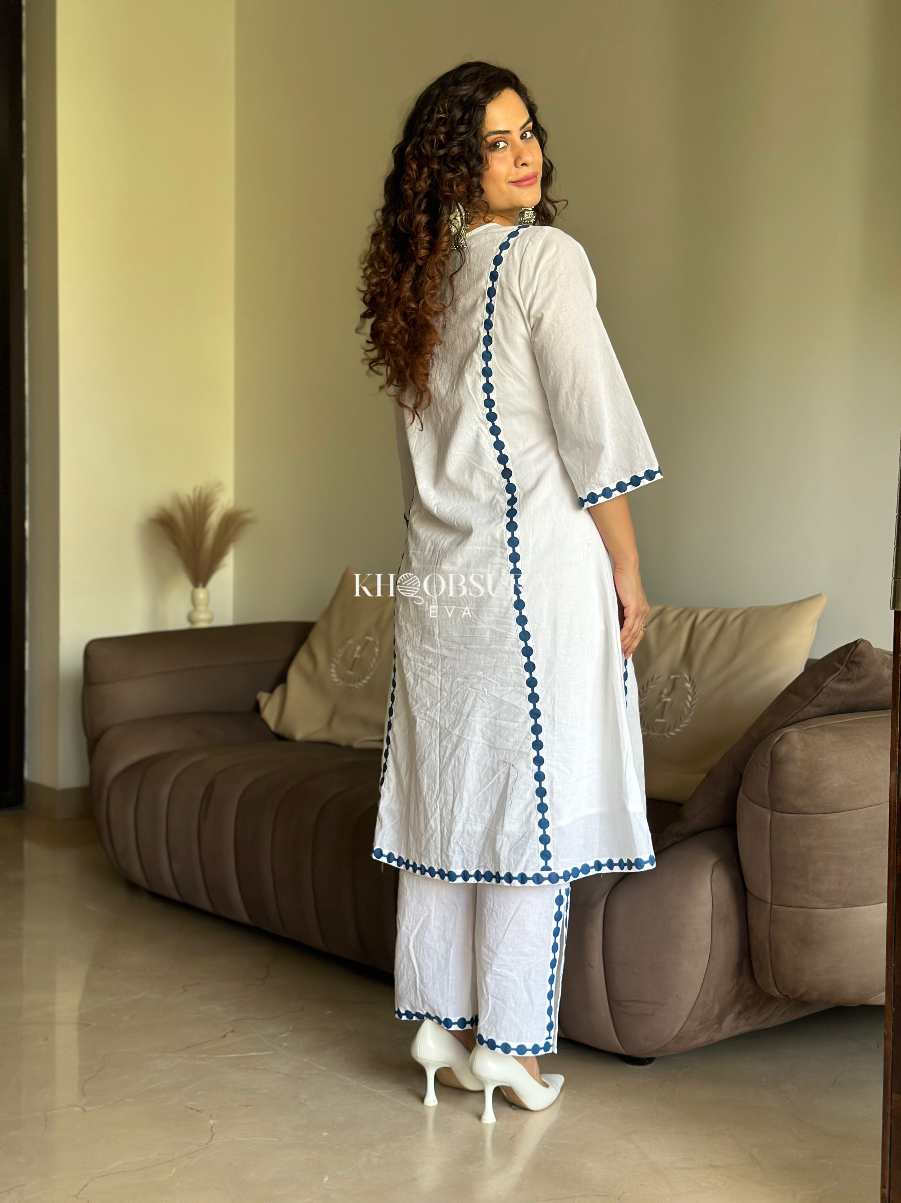 Santorini White A-Line Kurta Set 