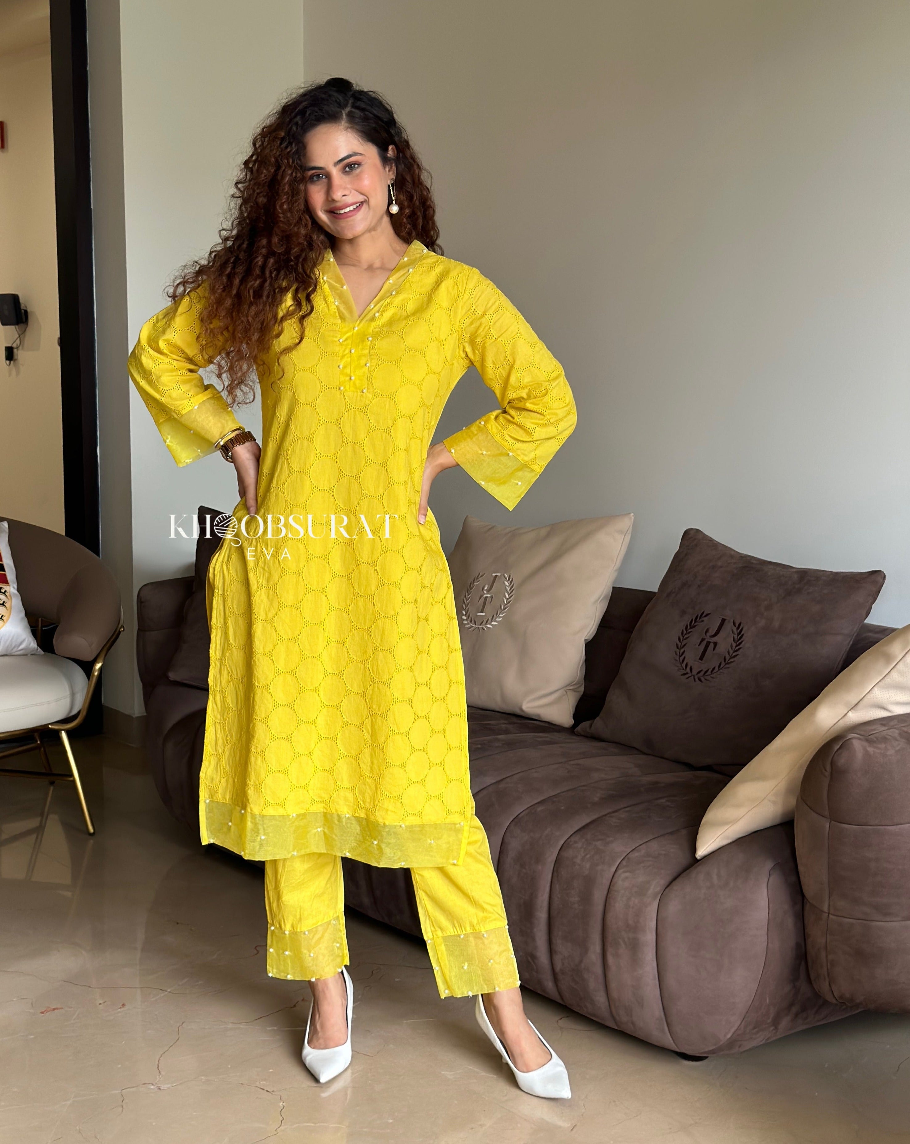 BRIGHT AND BEAUTIFUL YELLOW KURTA SET