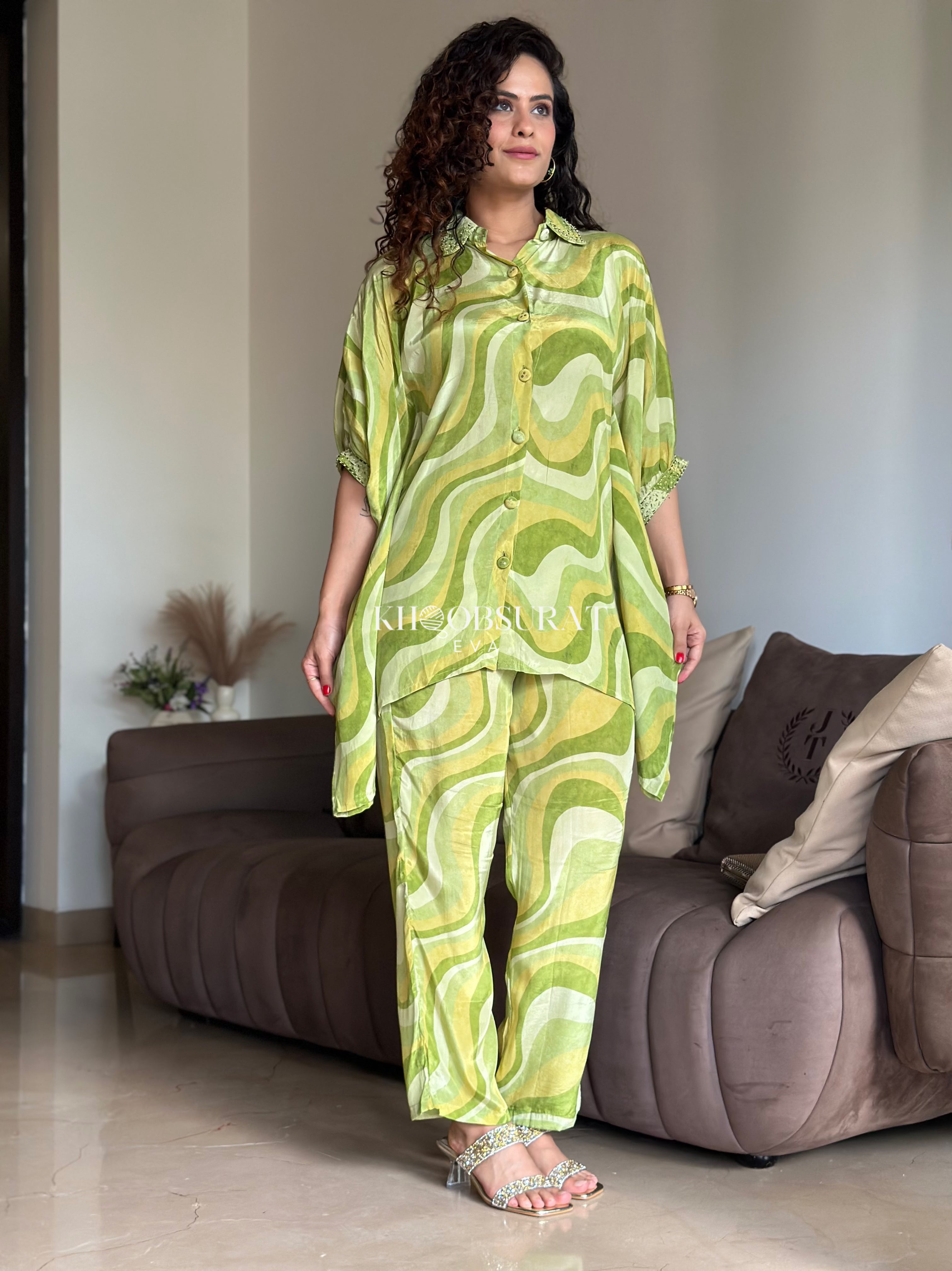 Emerald Green Kaftan Coord Set