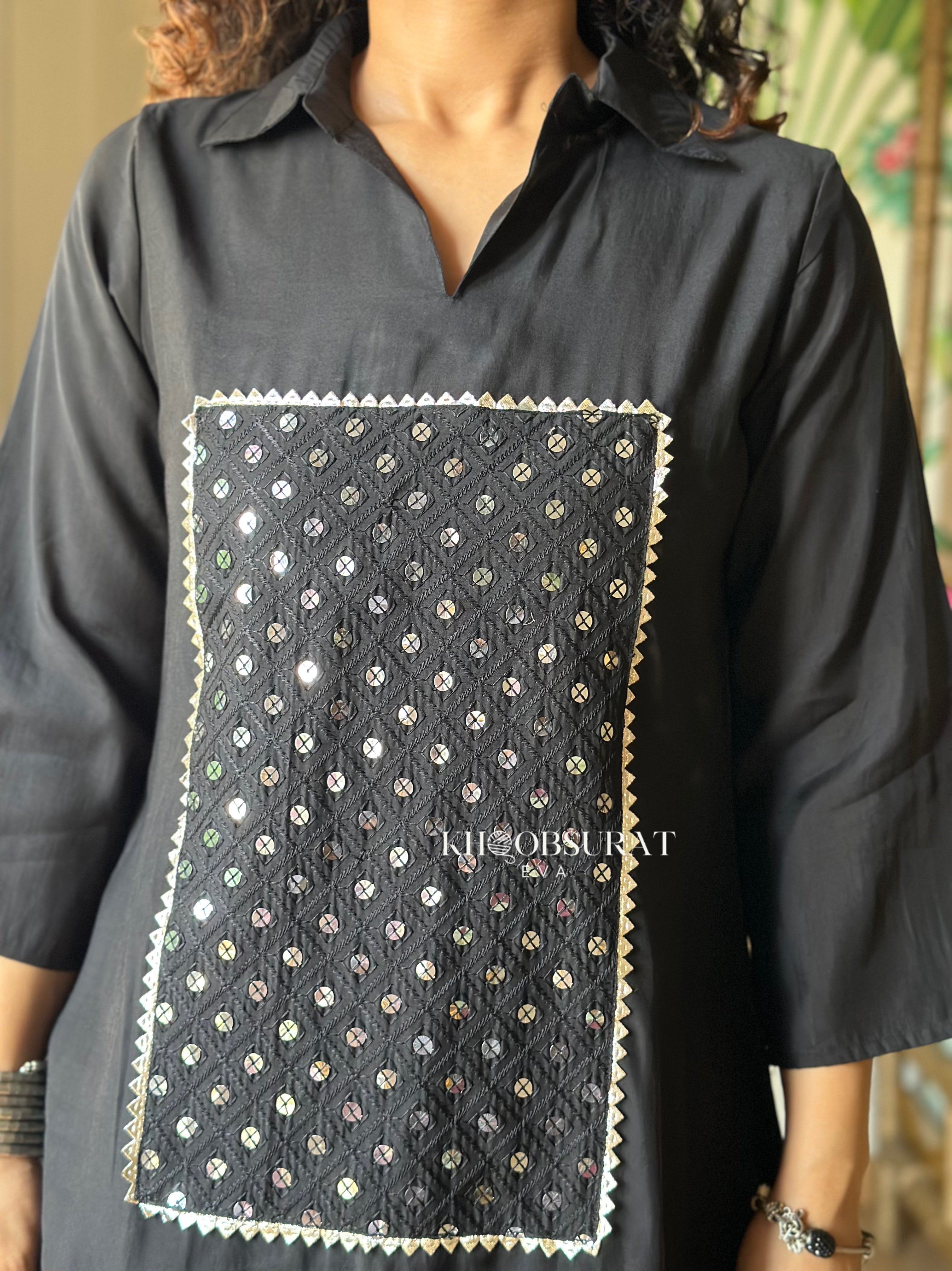 Glowy Fox Black Sequin Kurta Set