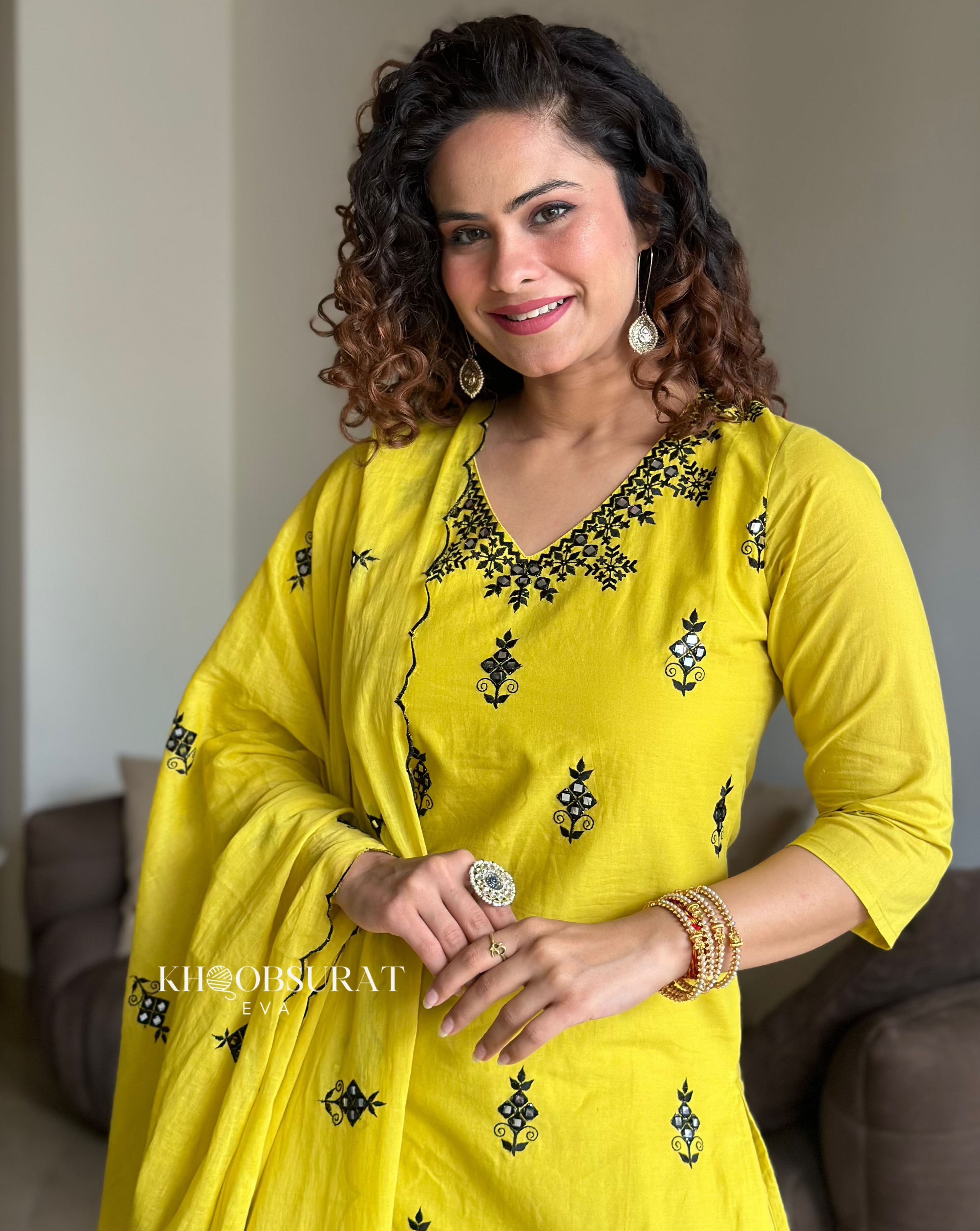 Biba Yellow Kurta Suit Sets For Woman