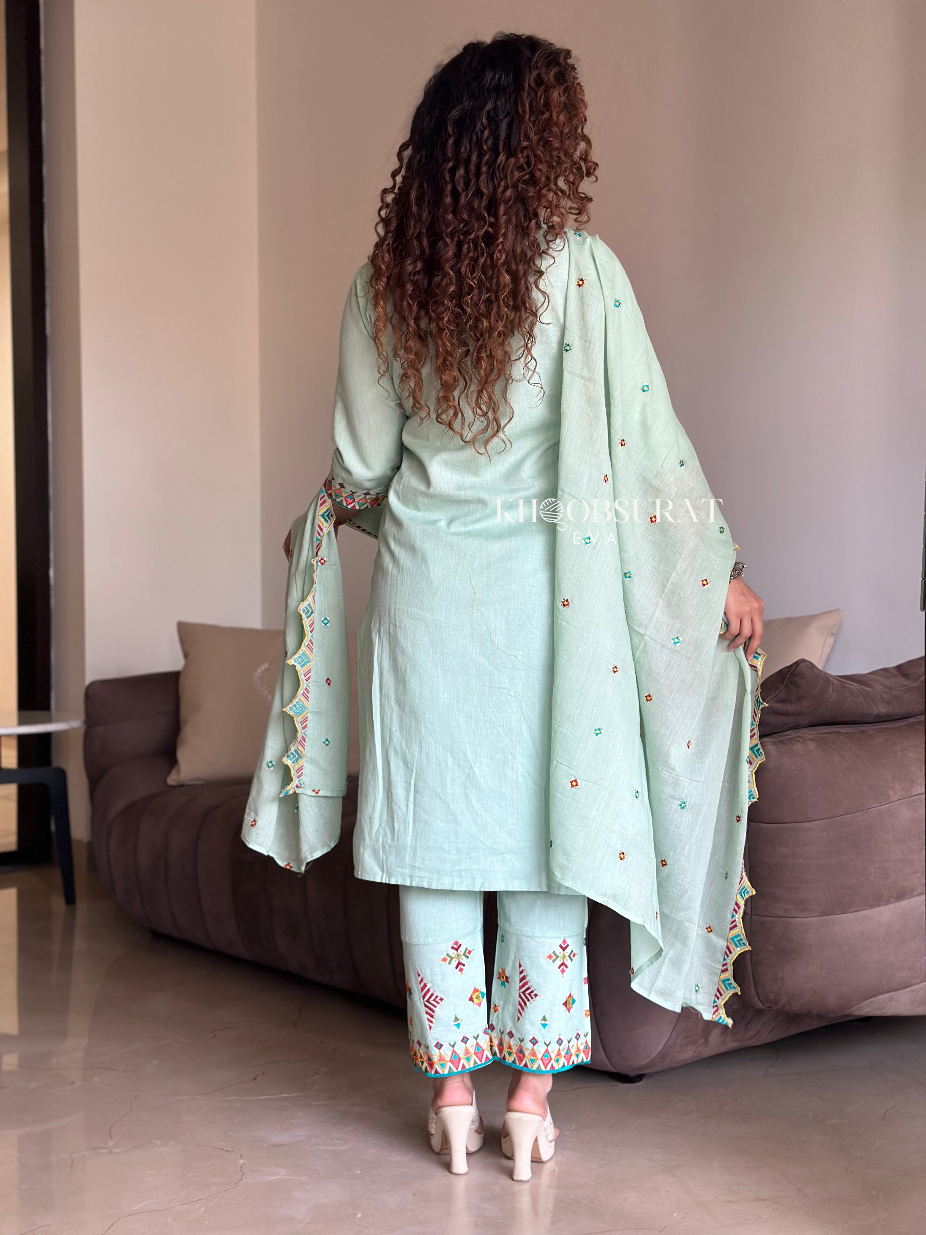 Sage Green Embroidered Suit Set