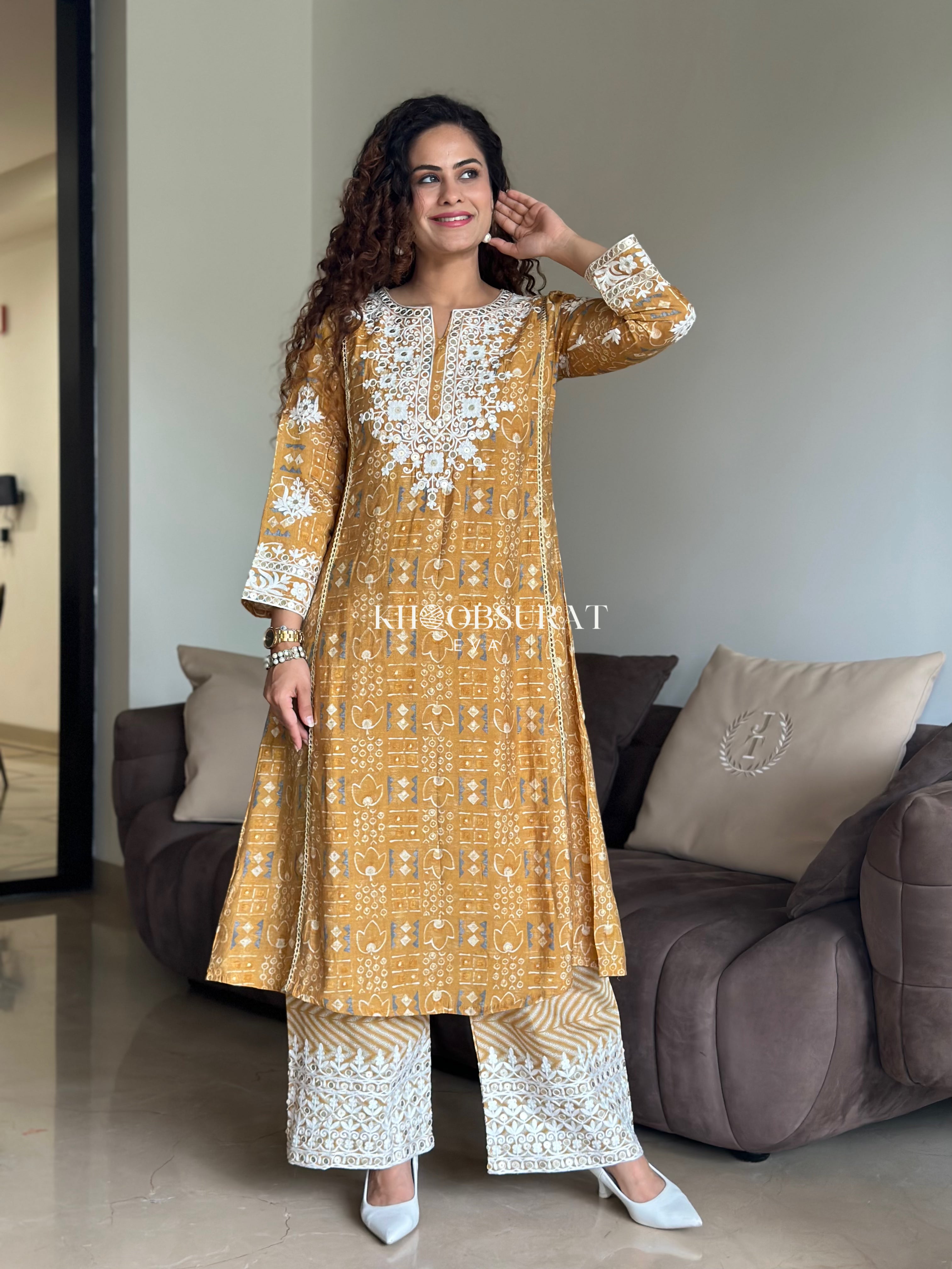 Amber A-line Yellow Kurta Set