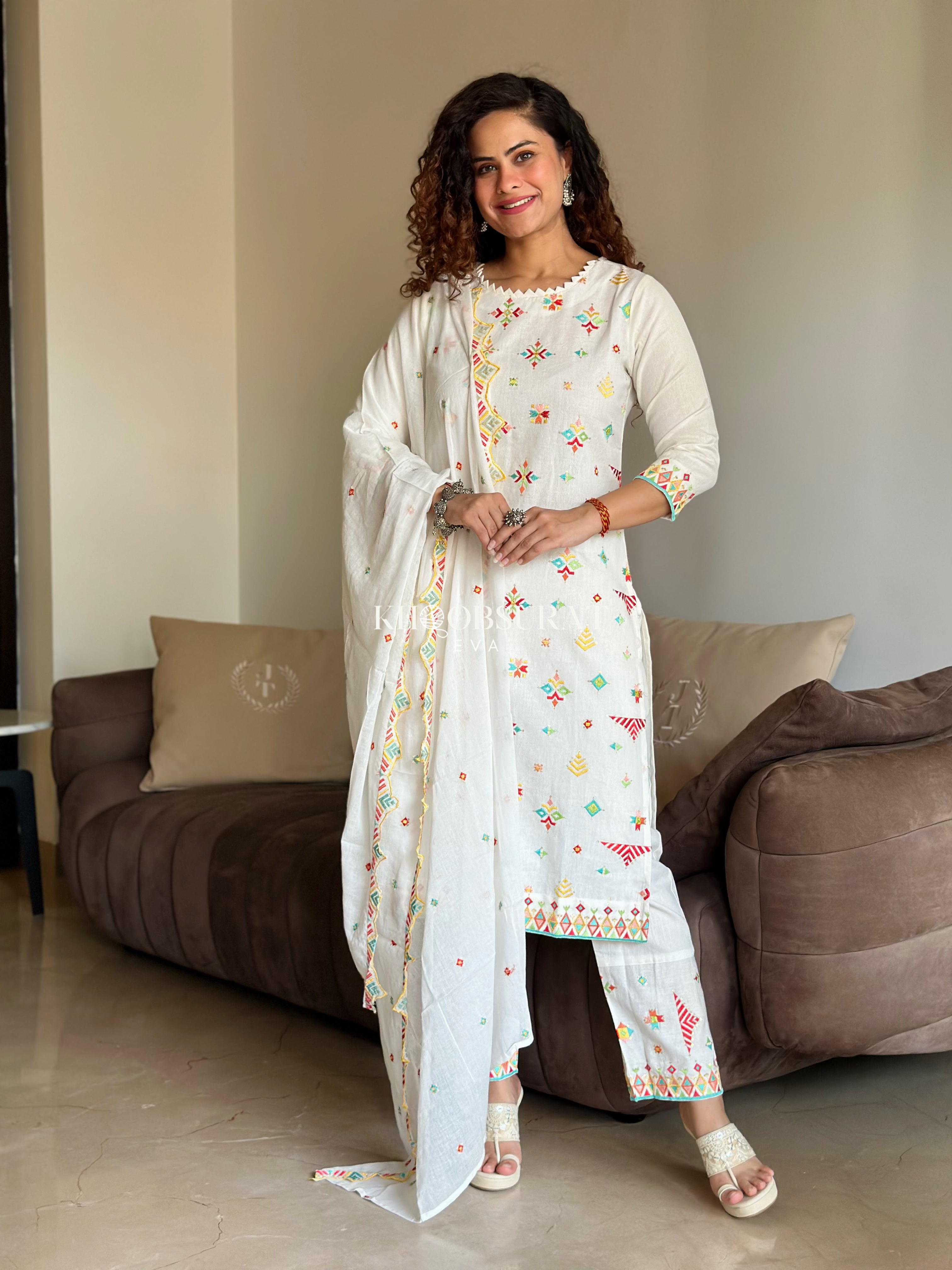 Divine White Cotton Kurta Suit Set 