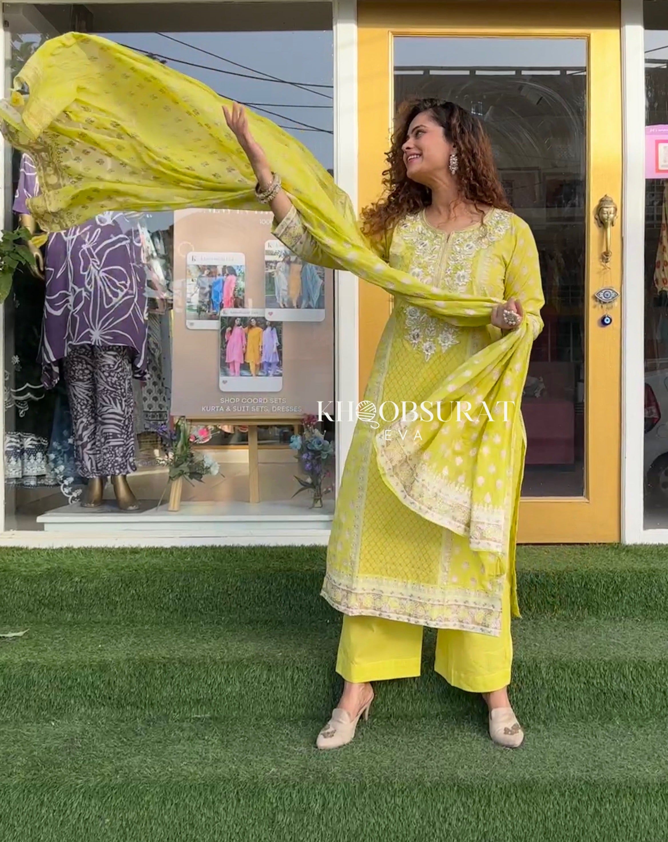 YELLOW COTTON SUIT WITH EMBROIDERY 