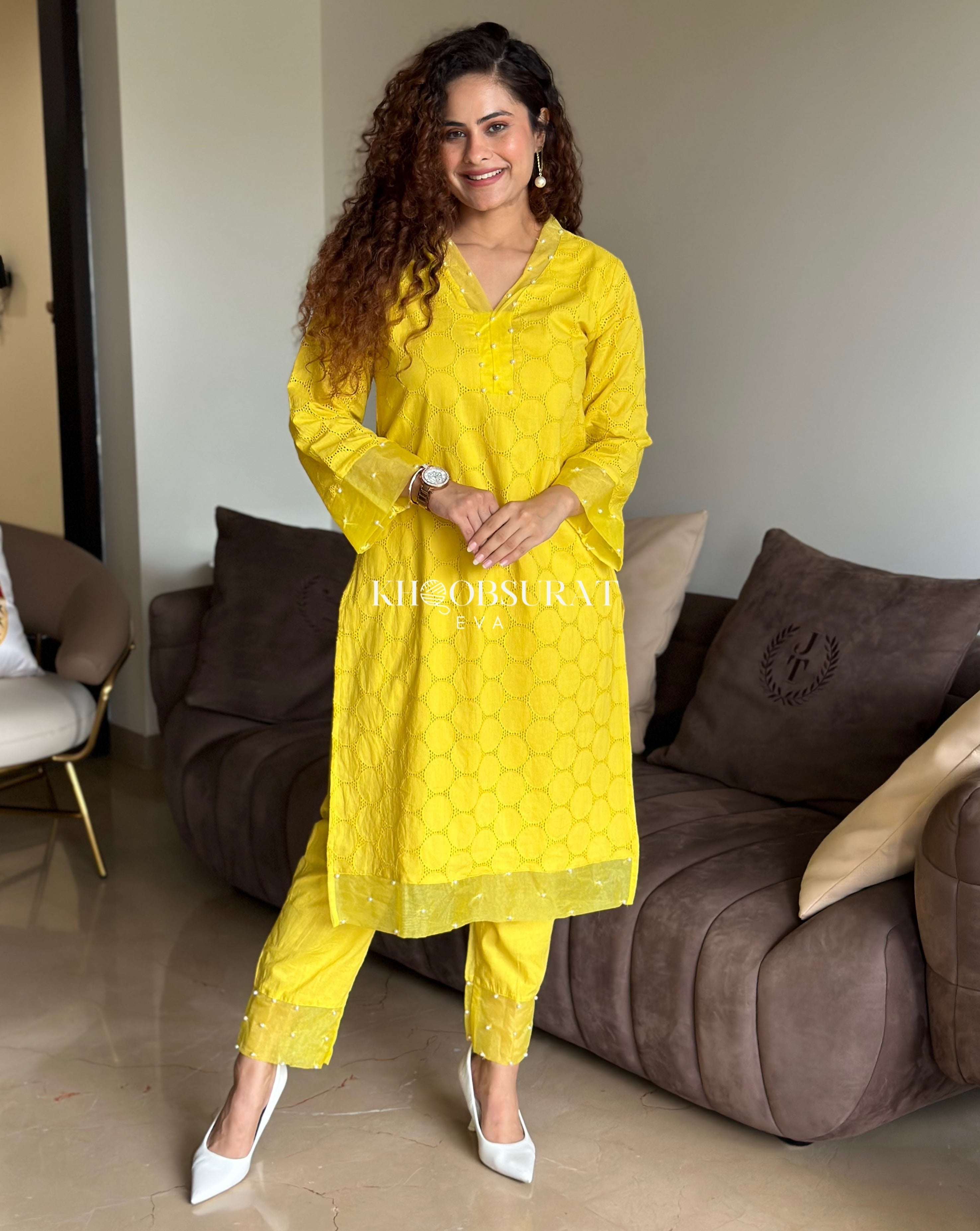 BRIGHT AND BEAUTIFUL YELLOW KURTA SET