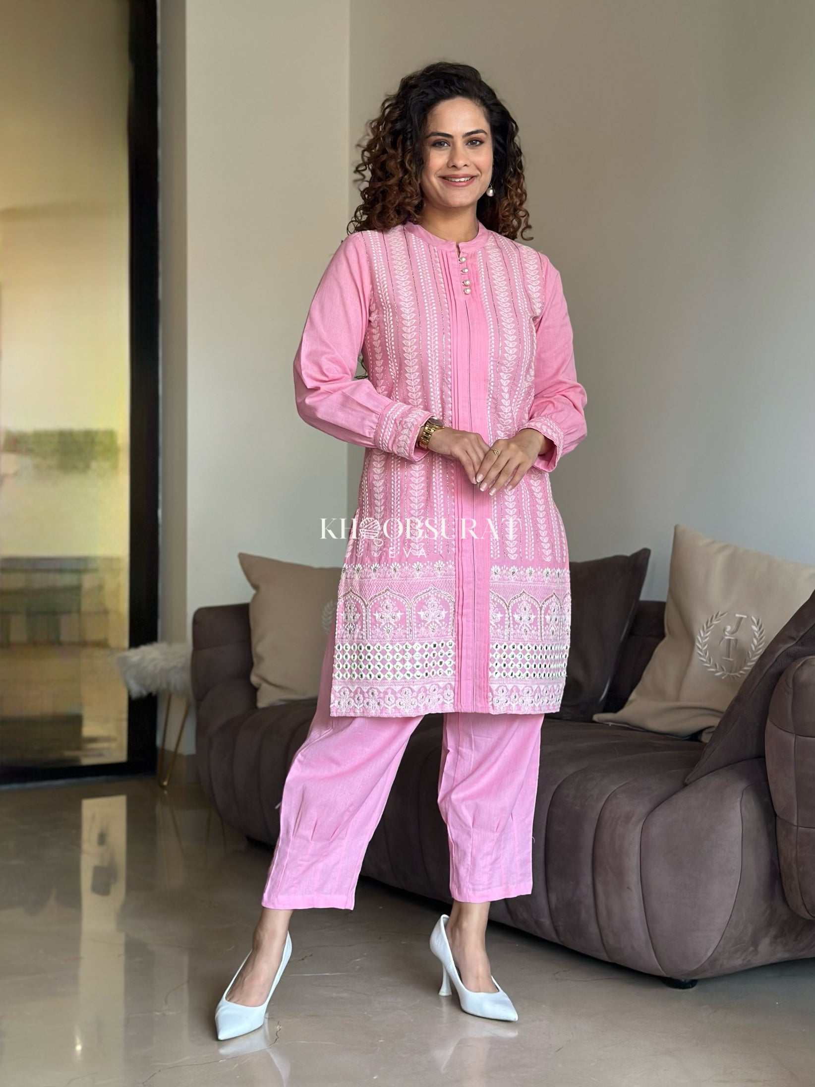 Dream Girl Pink Embroidered Kurta Set 