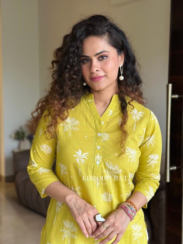 Jaipur Print Yellow Kurta Set