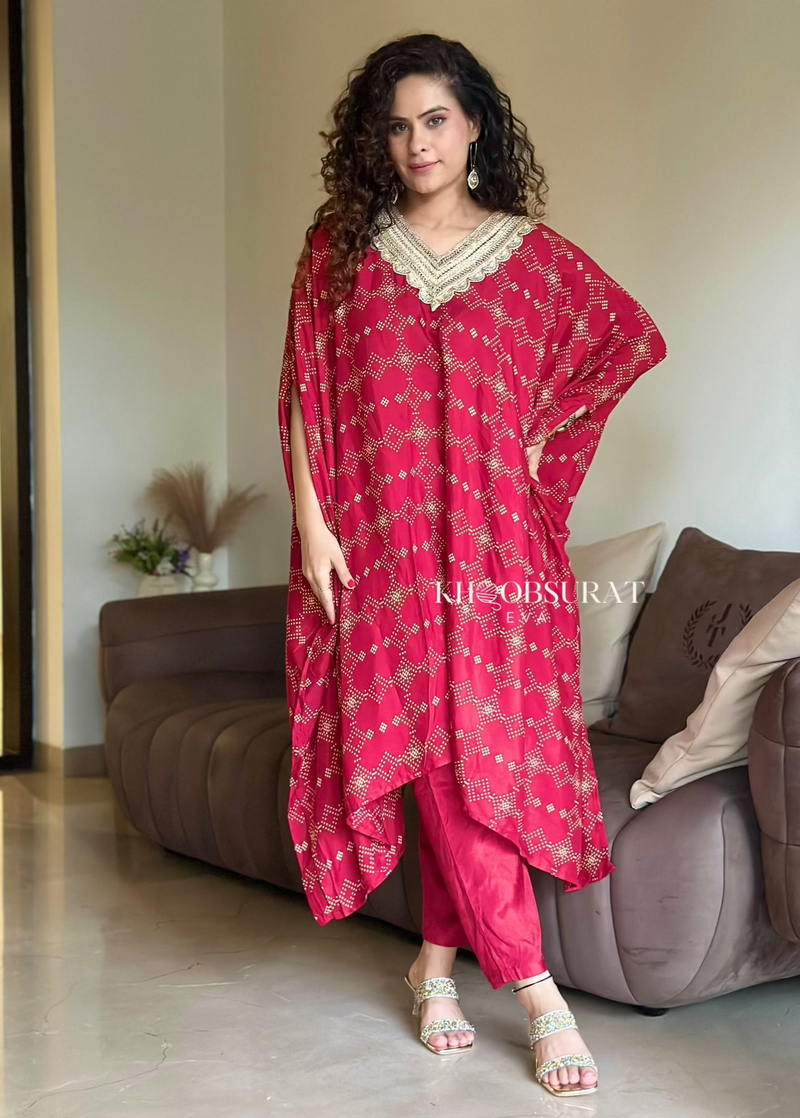  Indian Wedding Red Kaftan Set