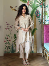 Bonjour Begum Beige Sequin Kurta Set