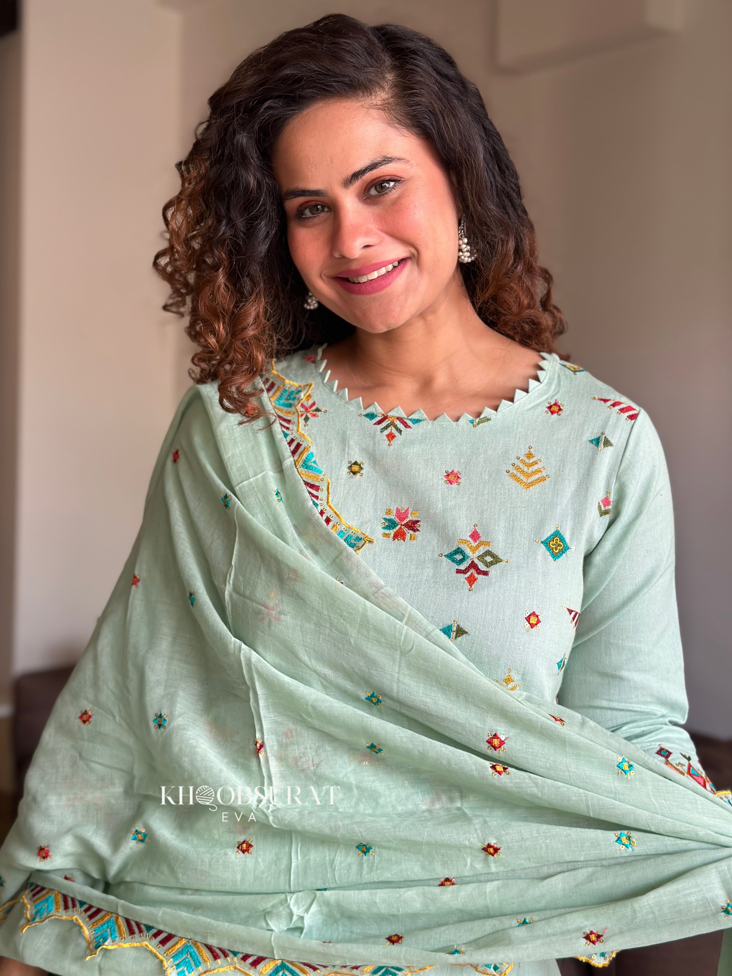 Sage Green Embroidered Suit Set