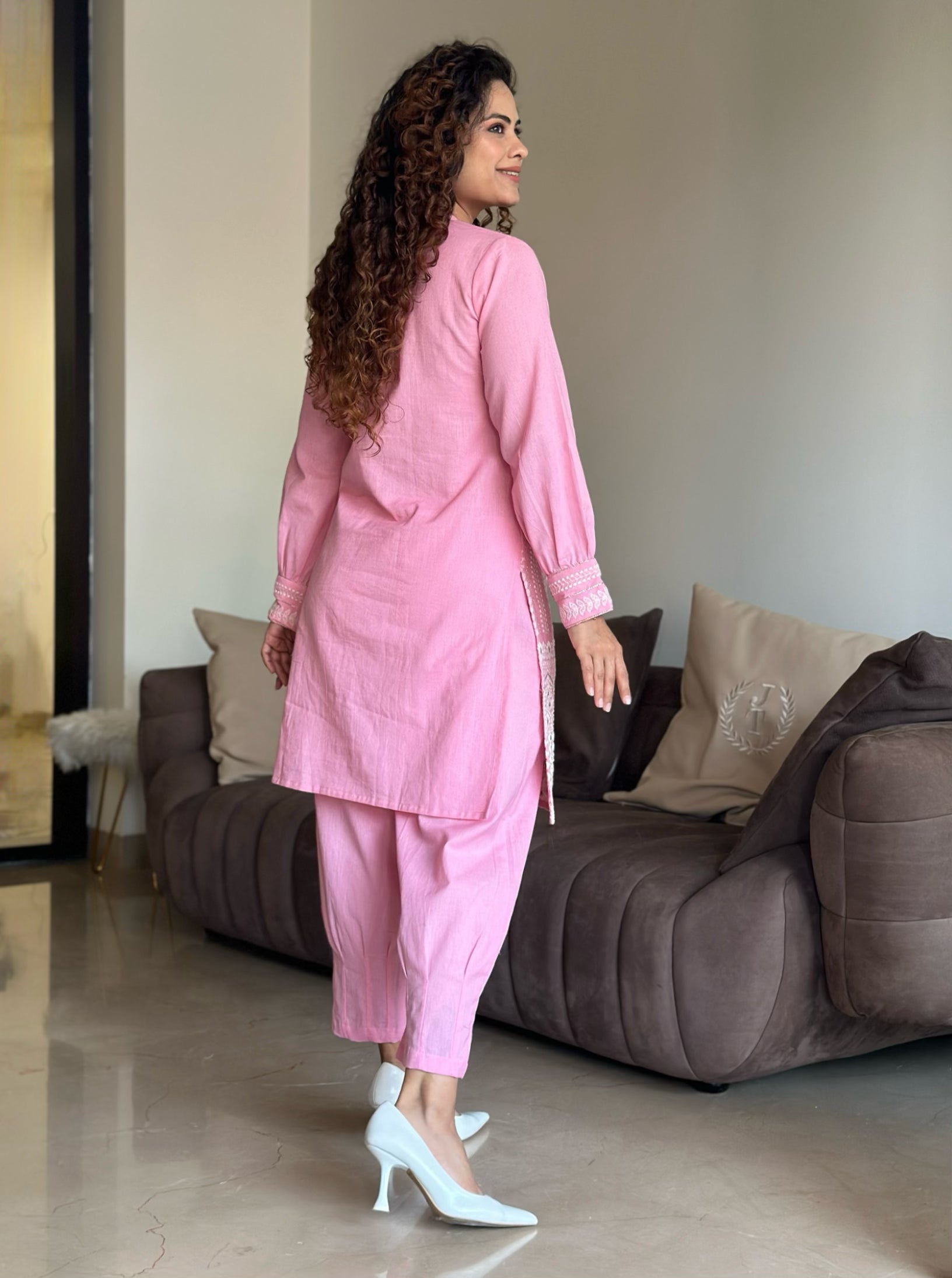 Dream Girl Pink Embroidered Kurta Set 