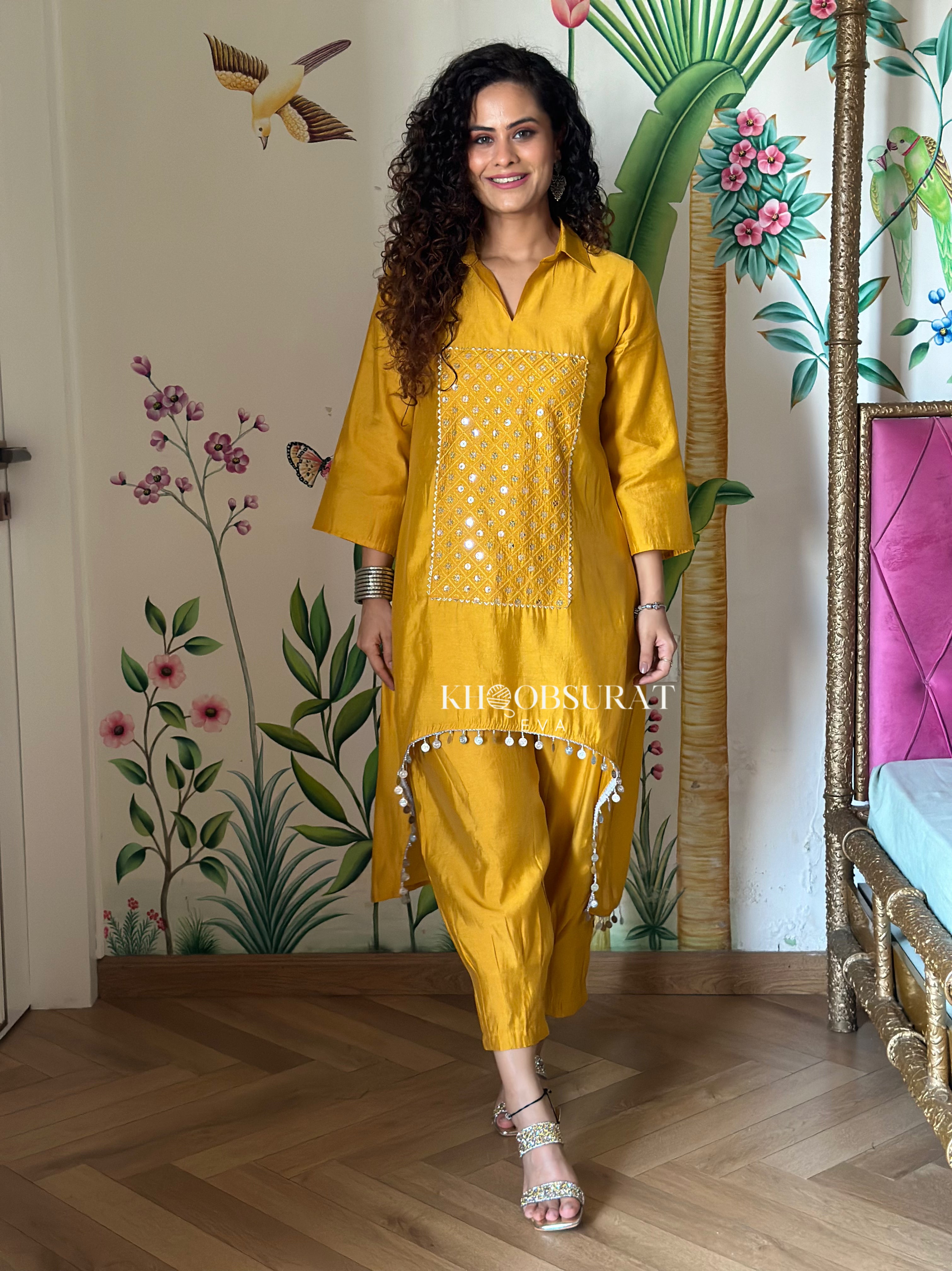 Marigold Yellow Embroidered Kurta Set