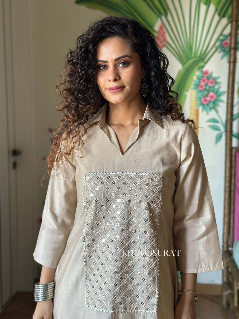 Bonjour Begum Beige Sequin Kurta Set