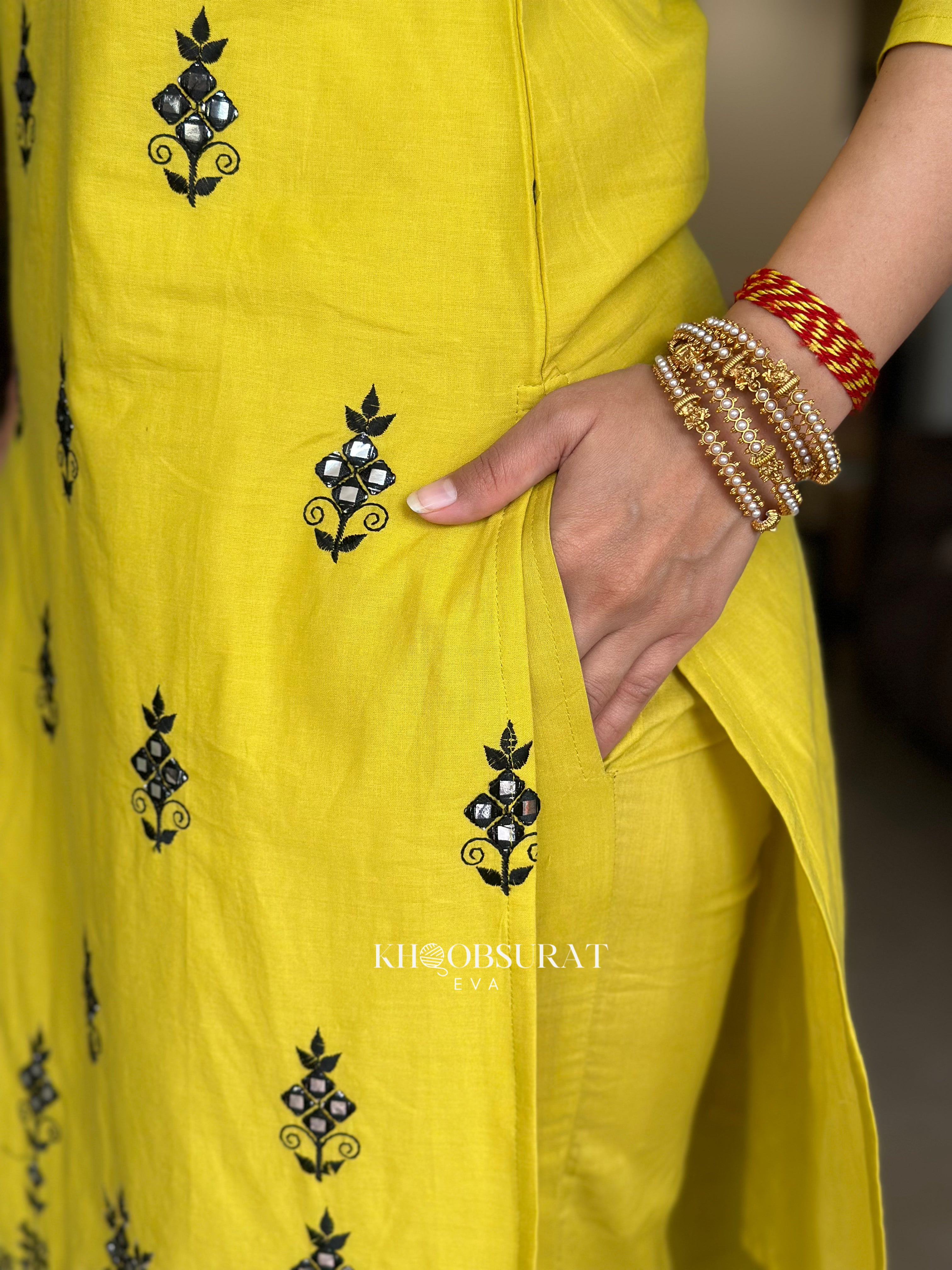 Biba Yellow Kurta Suit Sets For Woman