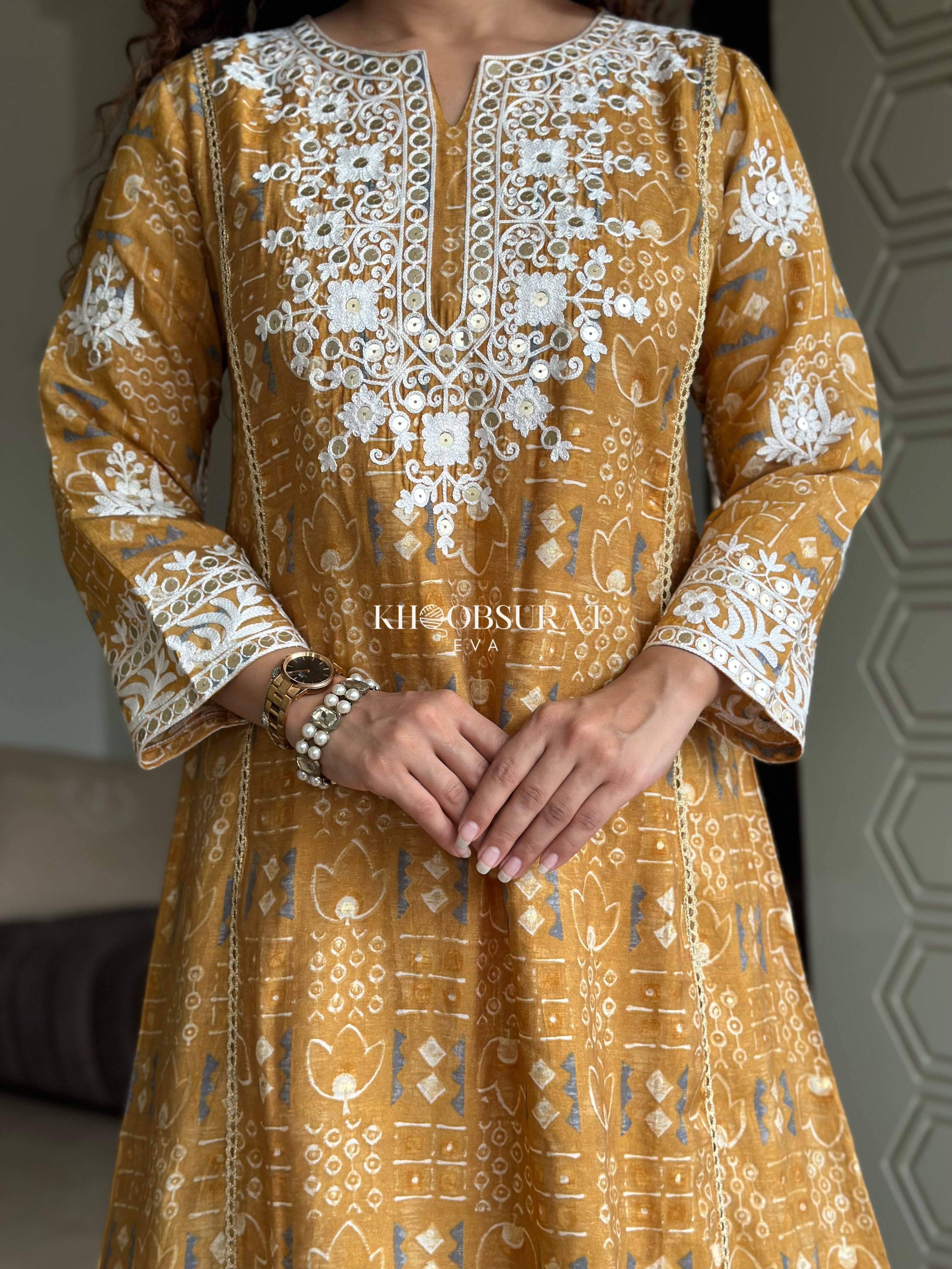 Amber A-line Yellow Kurta Set