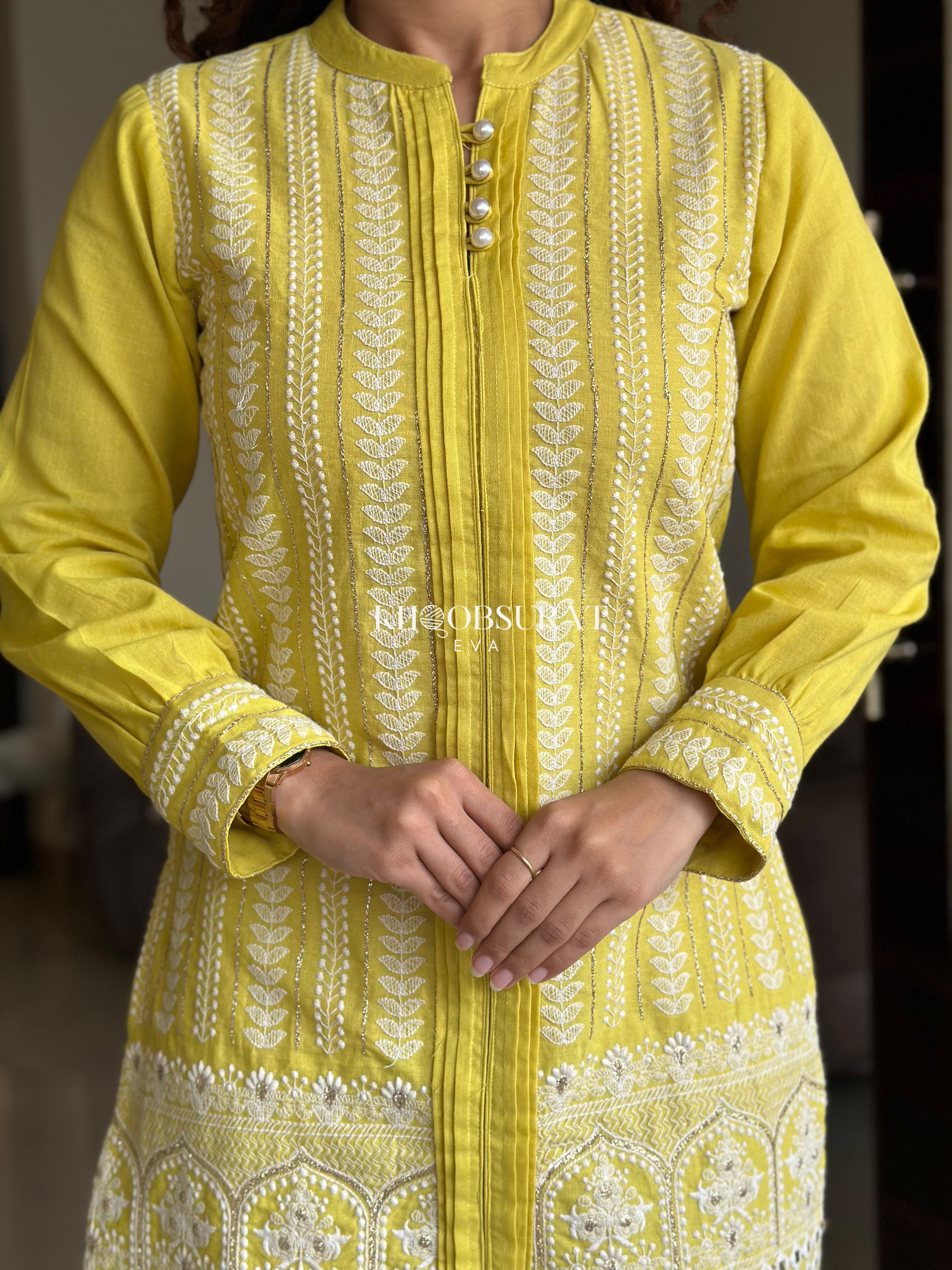 Dream Girl Yellow Embroidered Kurta Set