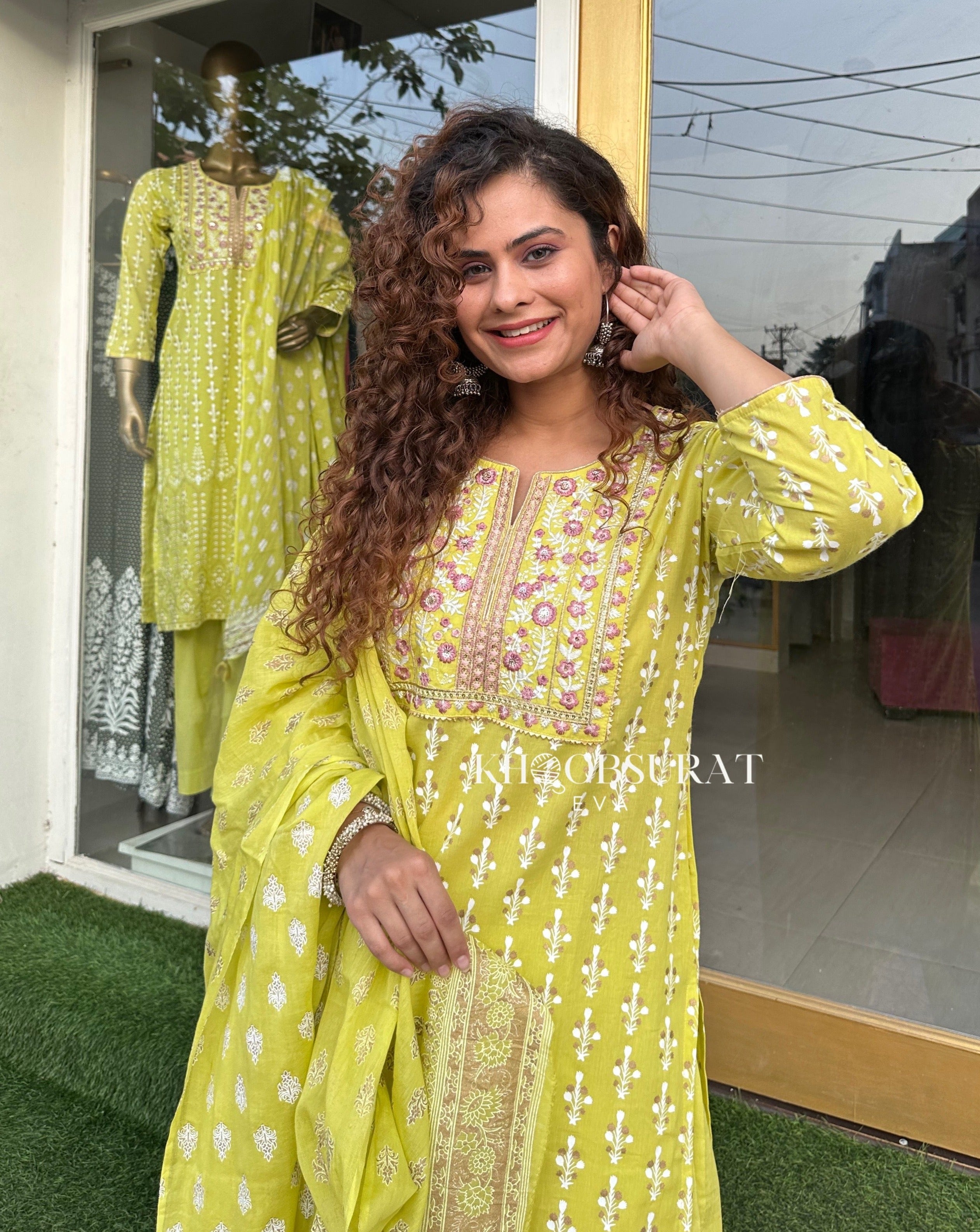 FREYA YELLOW EMBROIDERY KURTA SUIT SET 