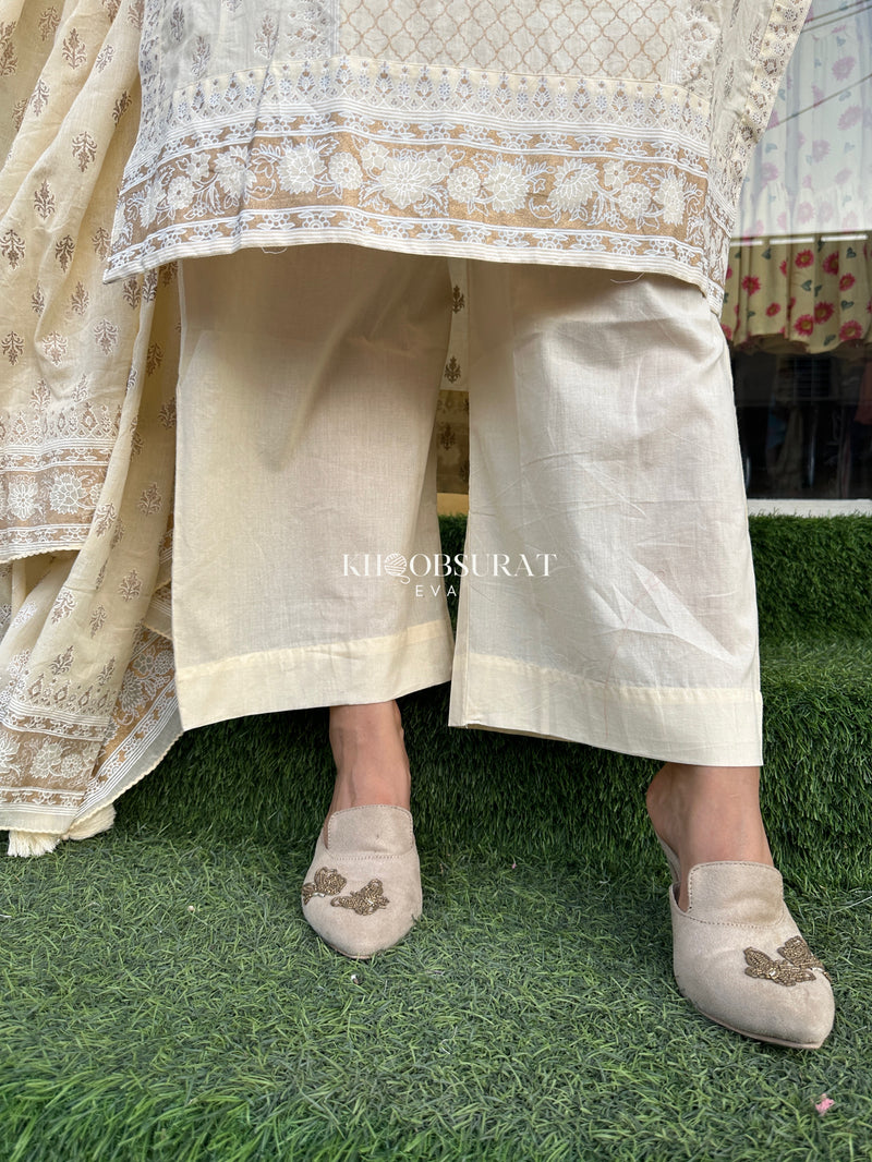 CREAM COTTON SUIT WITH EMBROIDERY