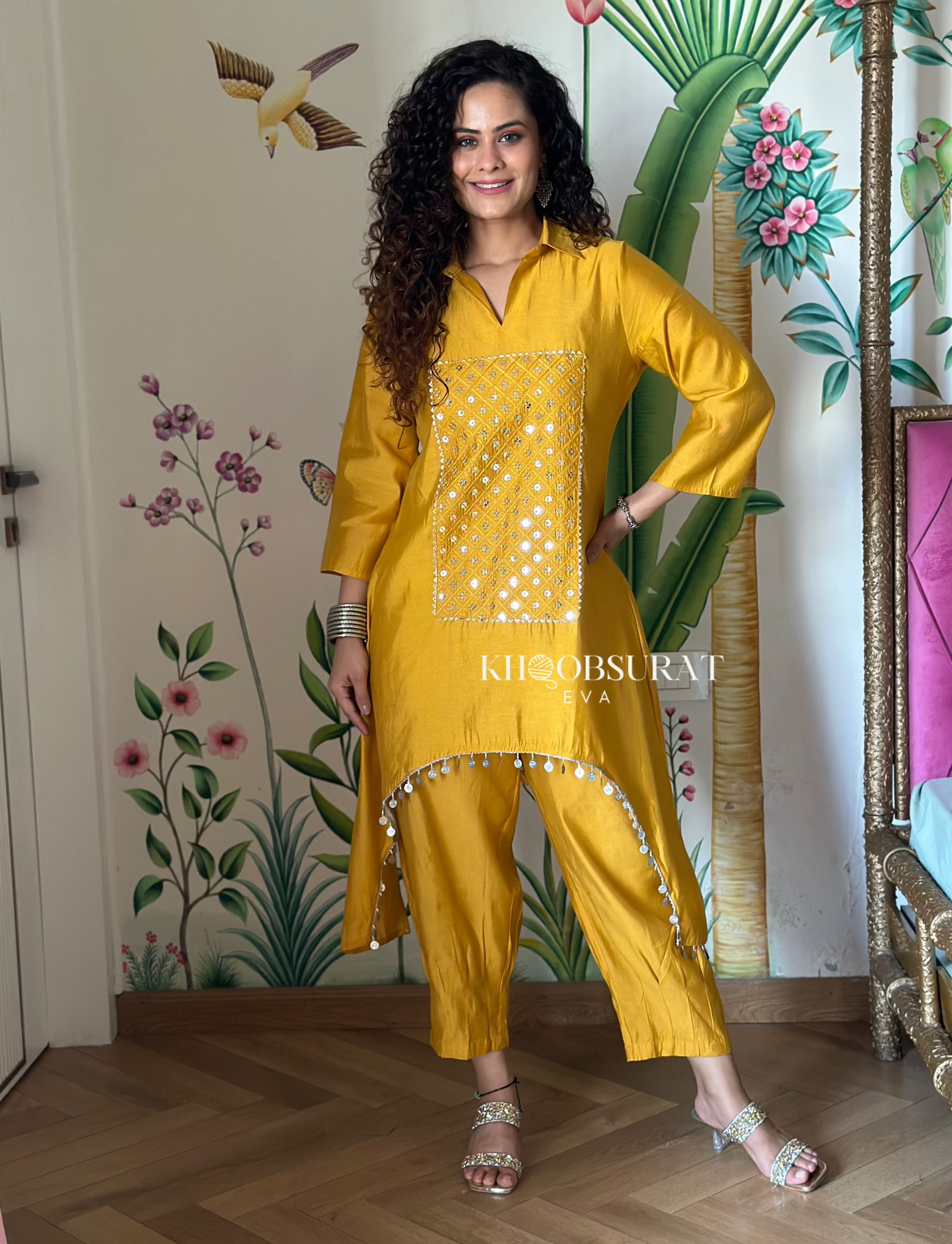 Marigold Yellow Embroidered Kurta Set