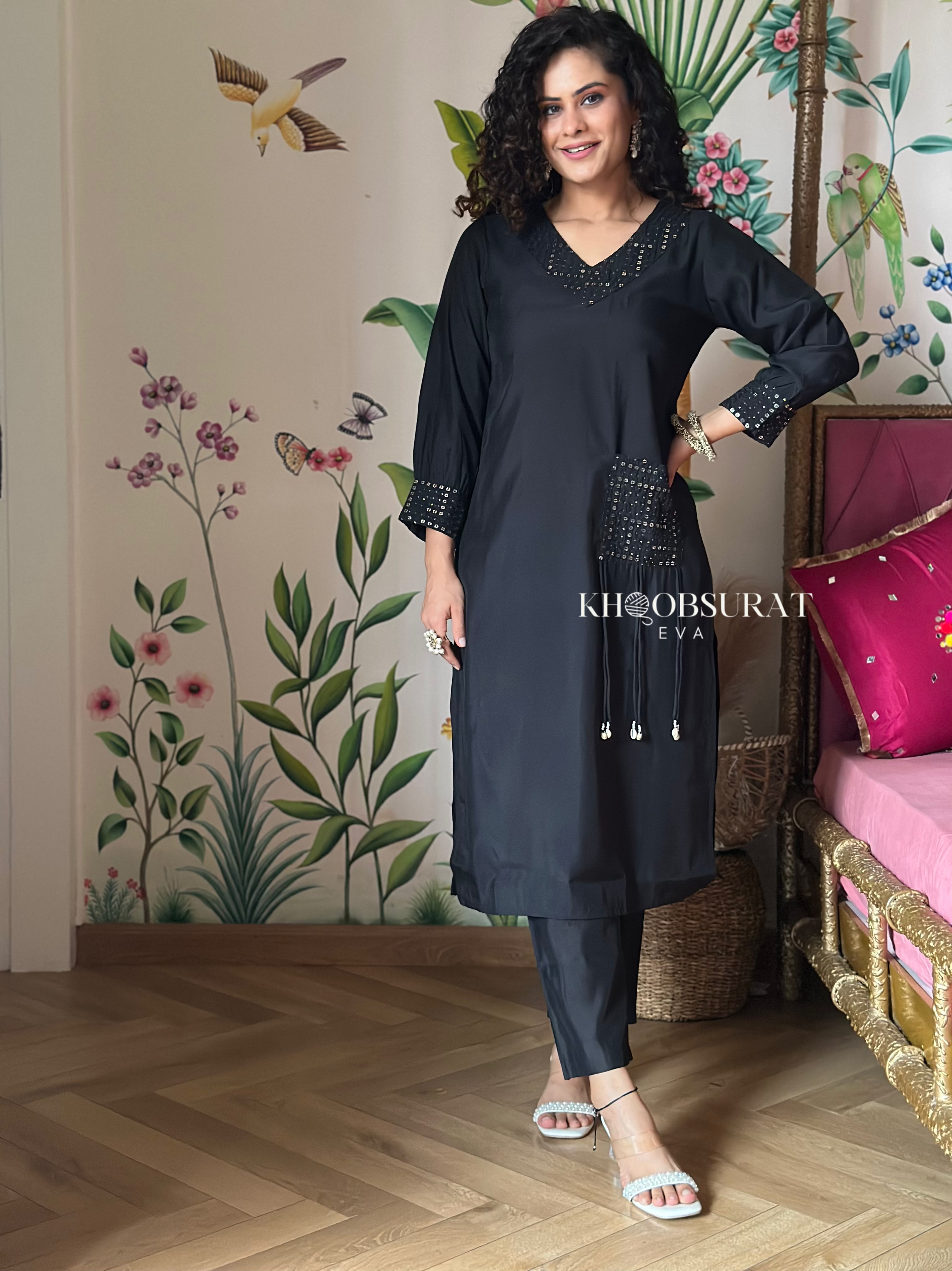 Indian Designer Black Kurta Set