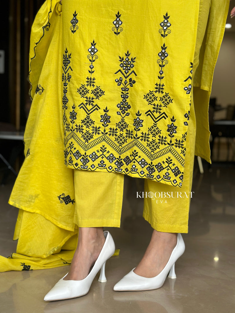 Biba Yellow Kurta Suit Sets For Woman