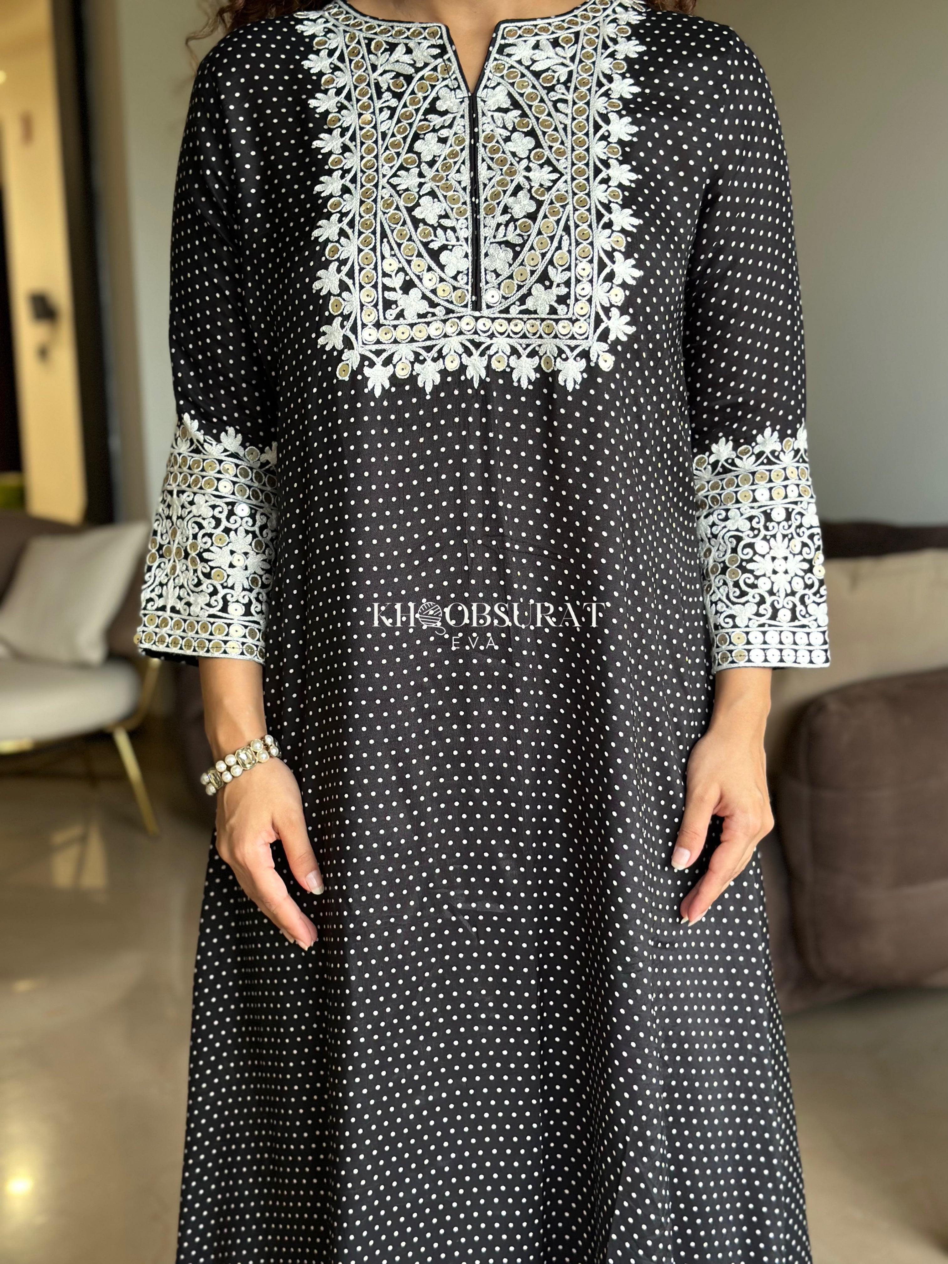 Romy Black Embroidered Kurta Set