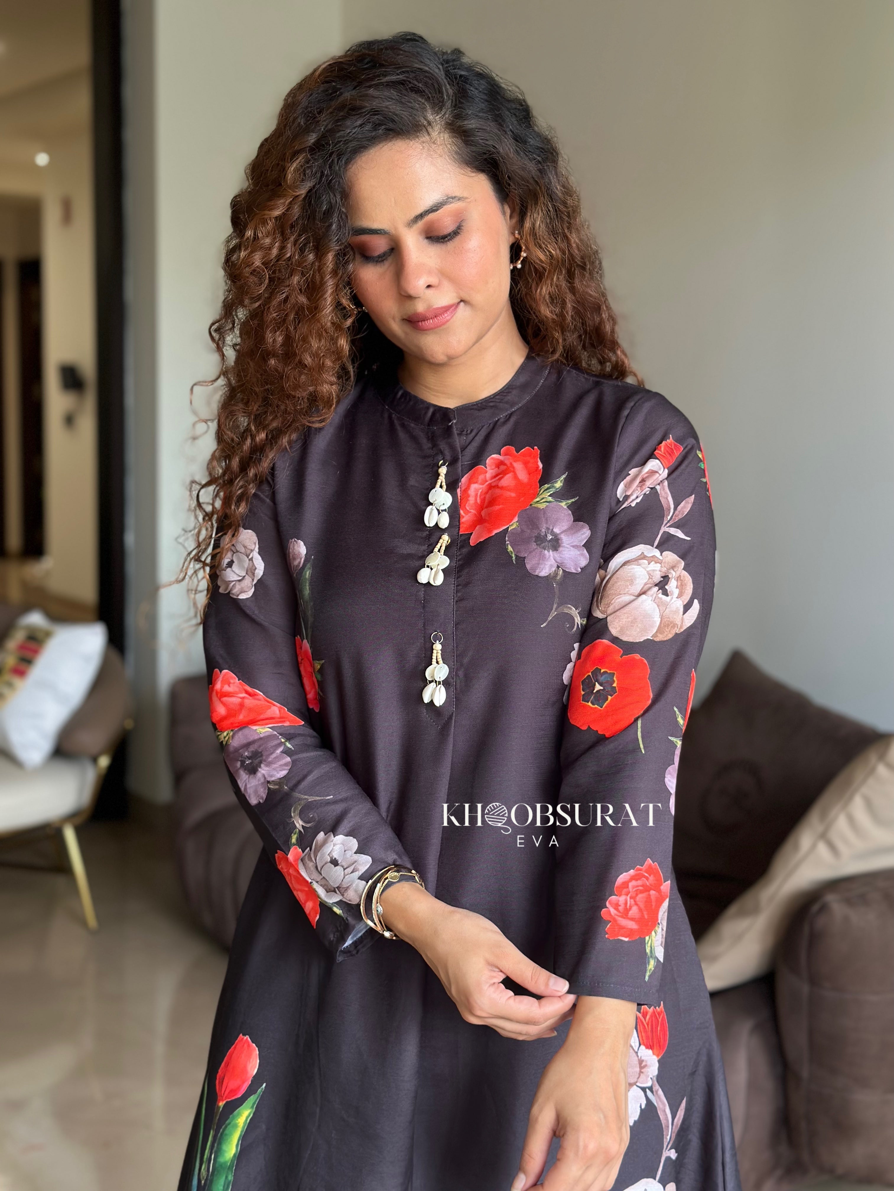 Black Hand Painted Kurta With Pant