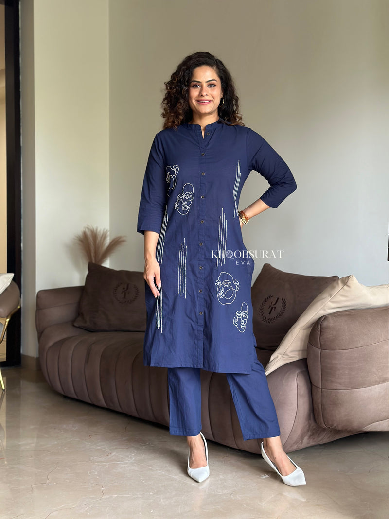 Lovebird Blue Cotton Kurta Set