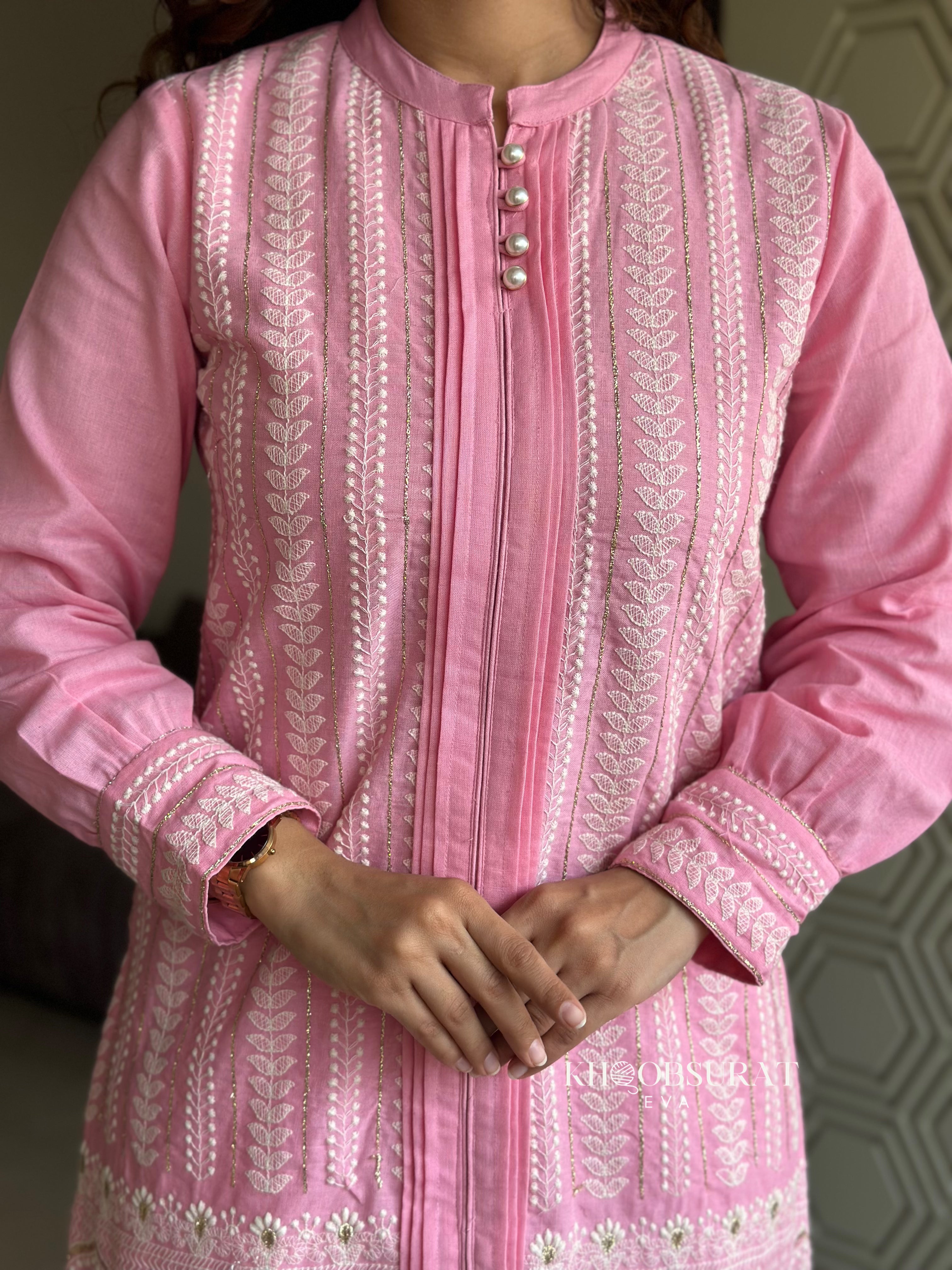 Dream Girl Pink Embroidered Kurta Set 