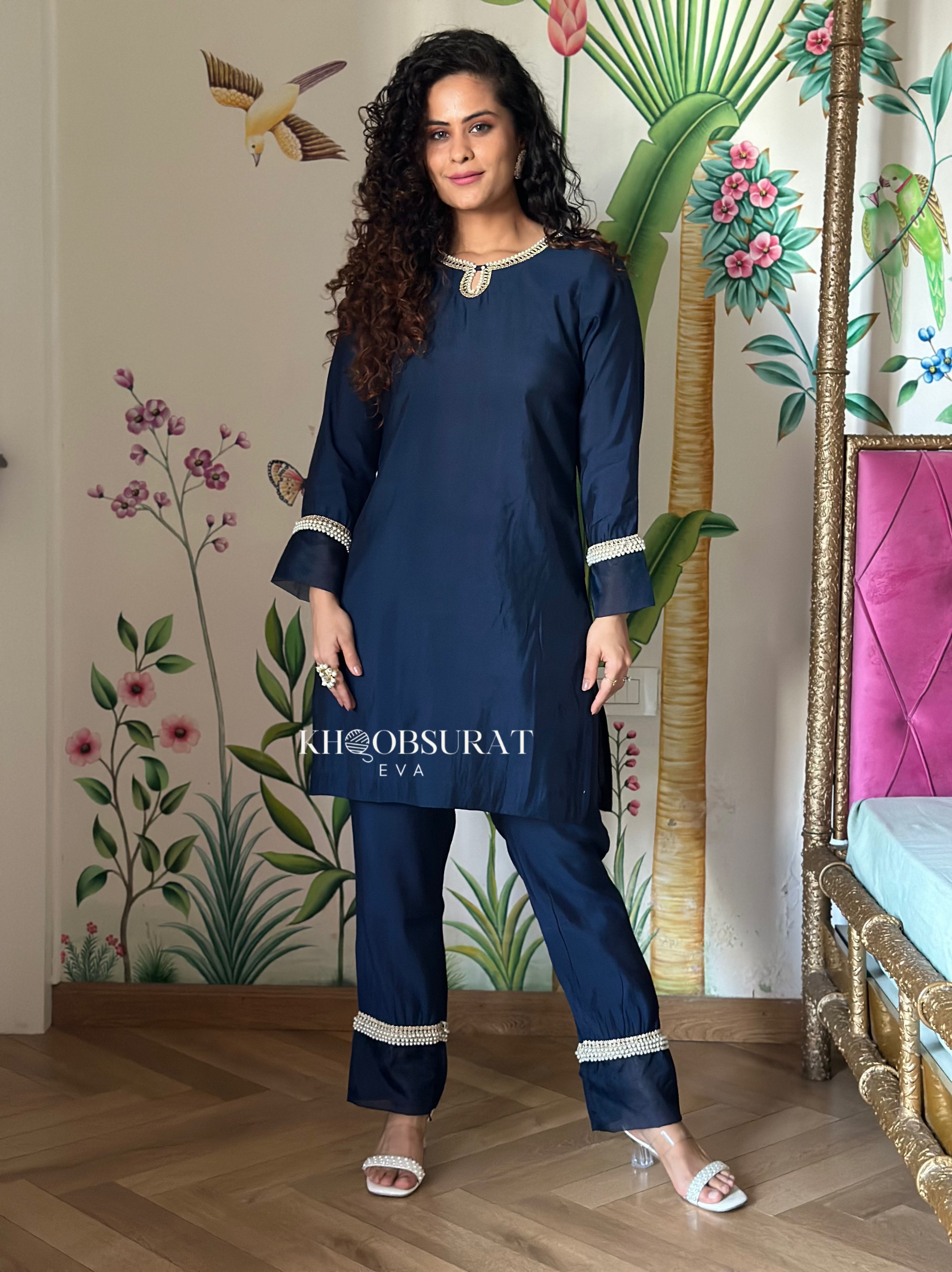 Royal Blue Pearl Kurta Set