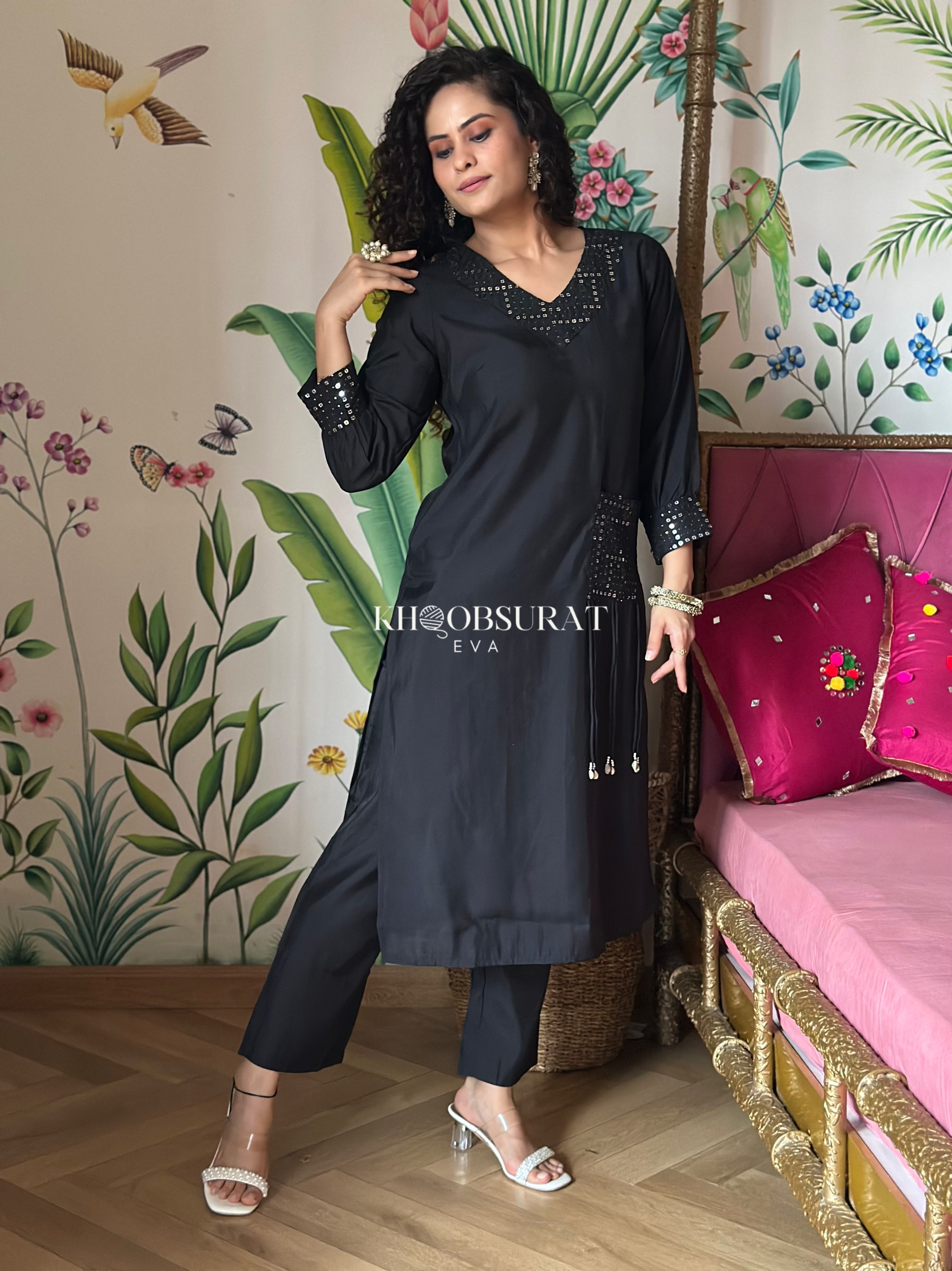 Indian Designer Black Kurta Set