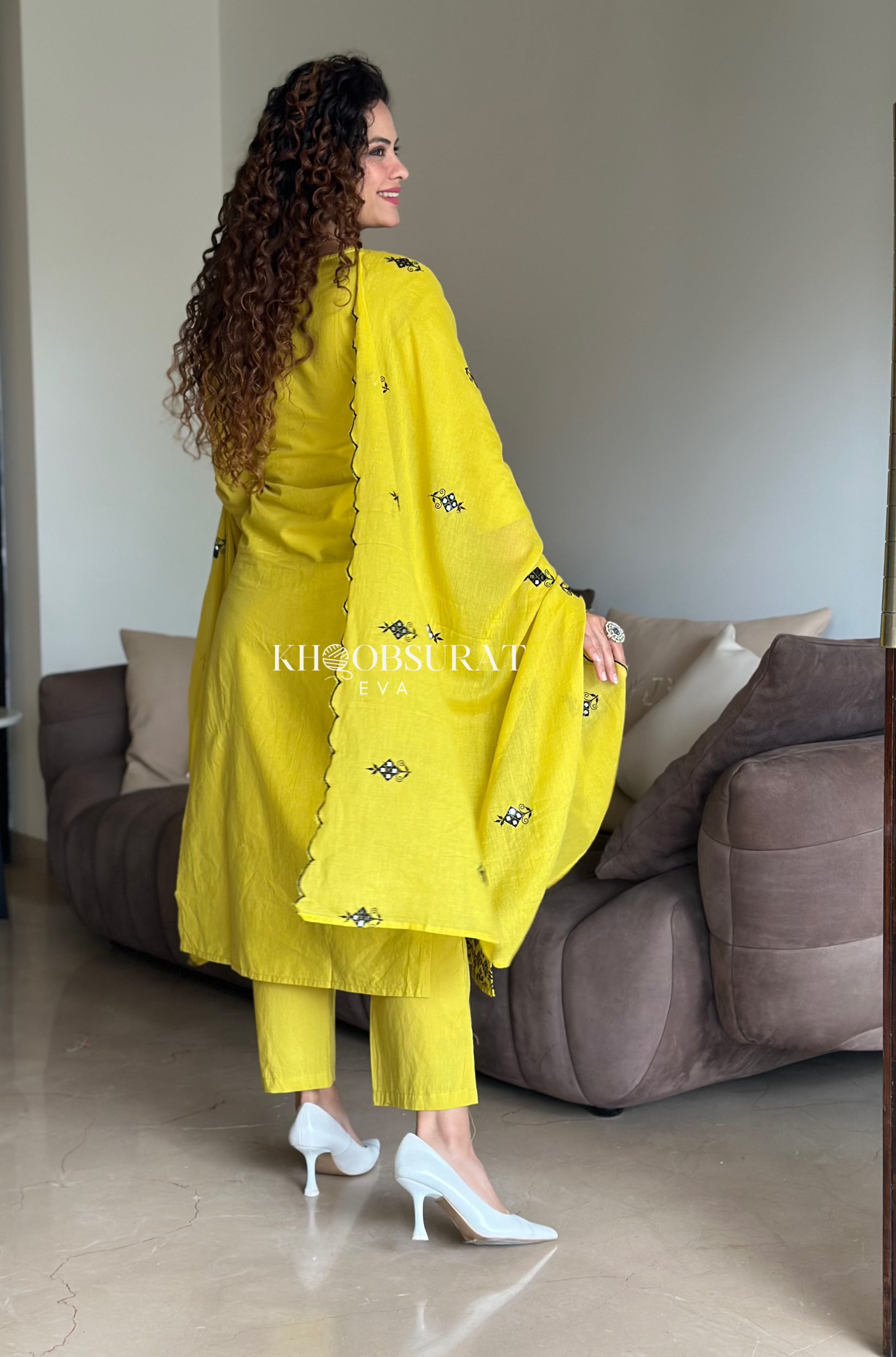 Biba Yellow Kurta Suit Sets For Woman