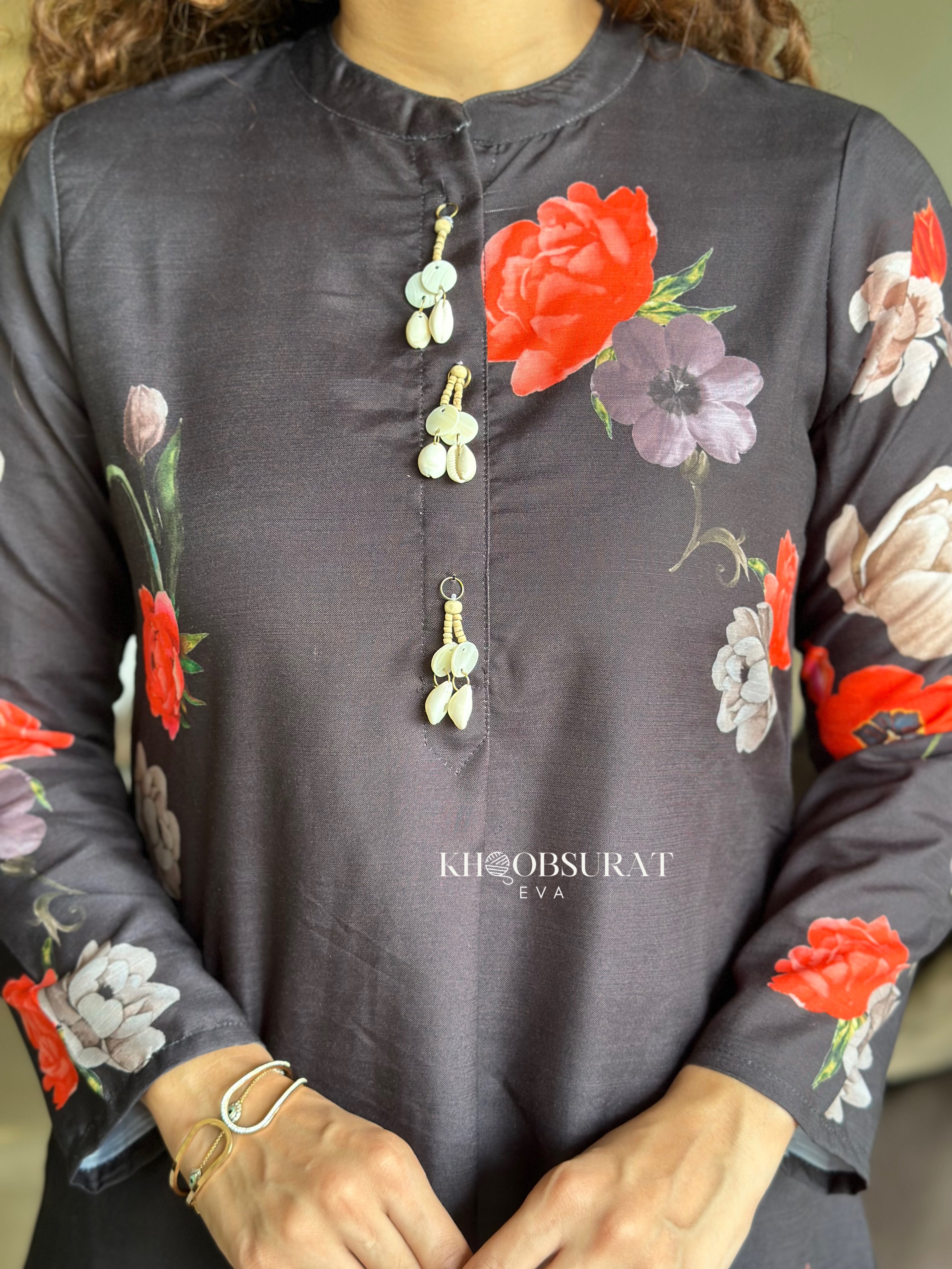 Black Hand Painted Kurta With Pant