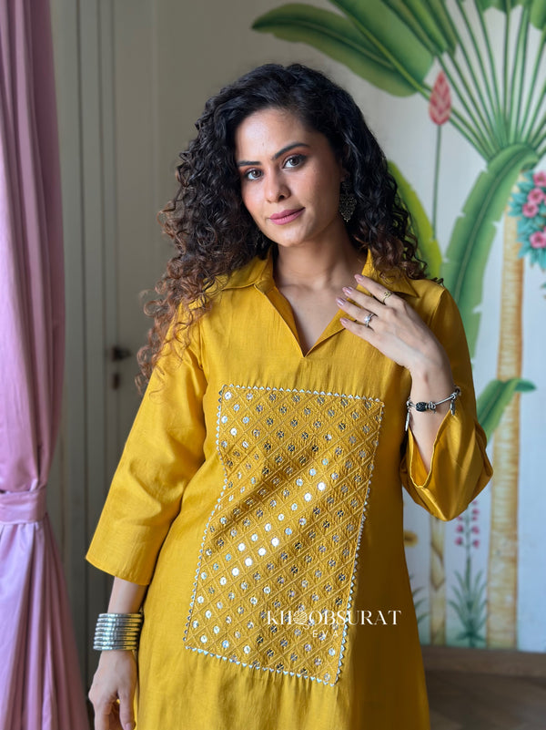 Marigold Yellow Embroidered Kurta Set