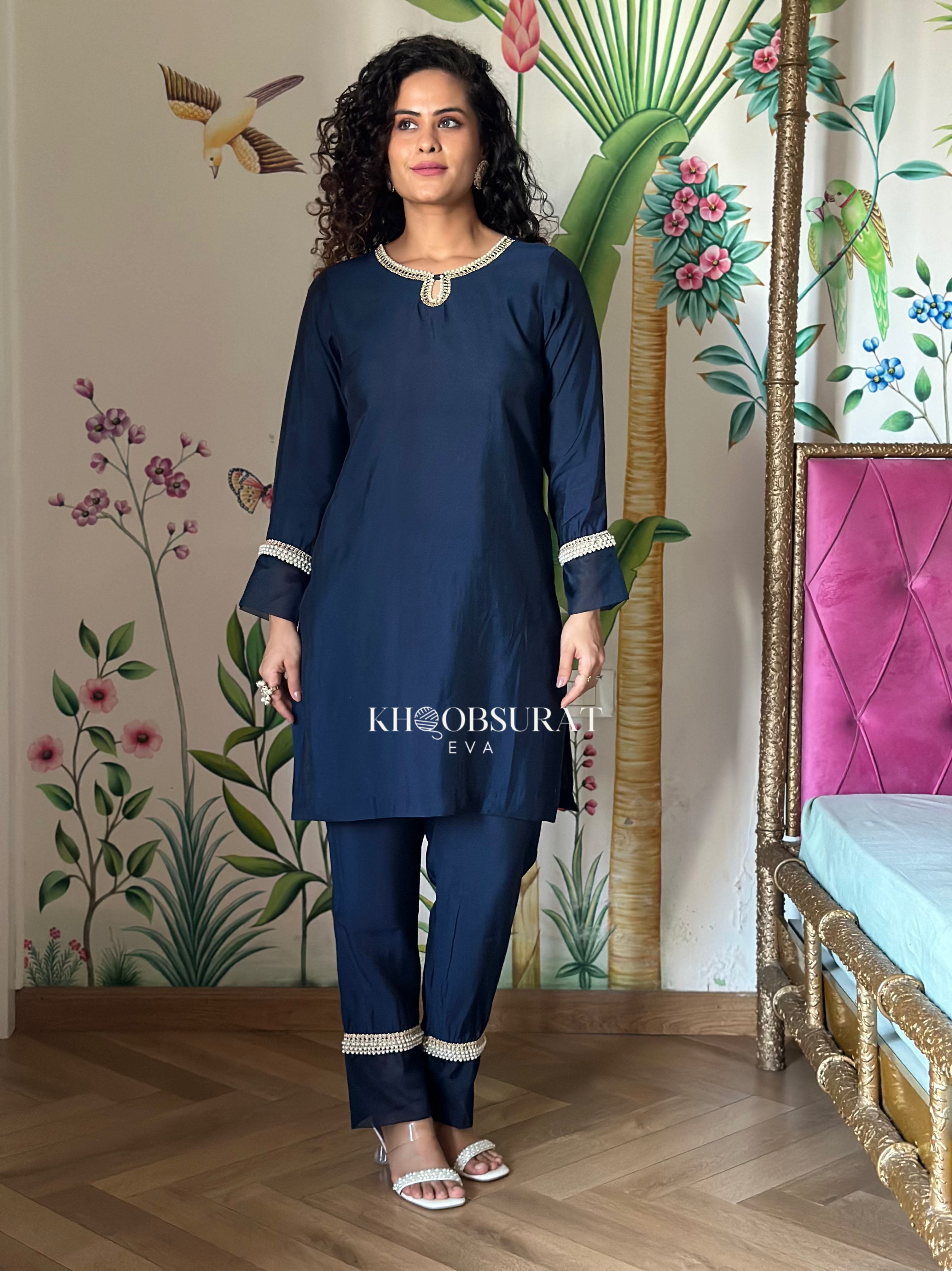 Royal Blue Pearl Kurta Set