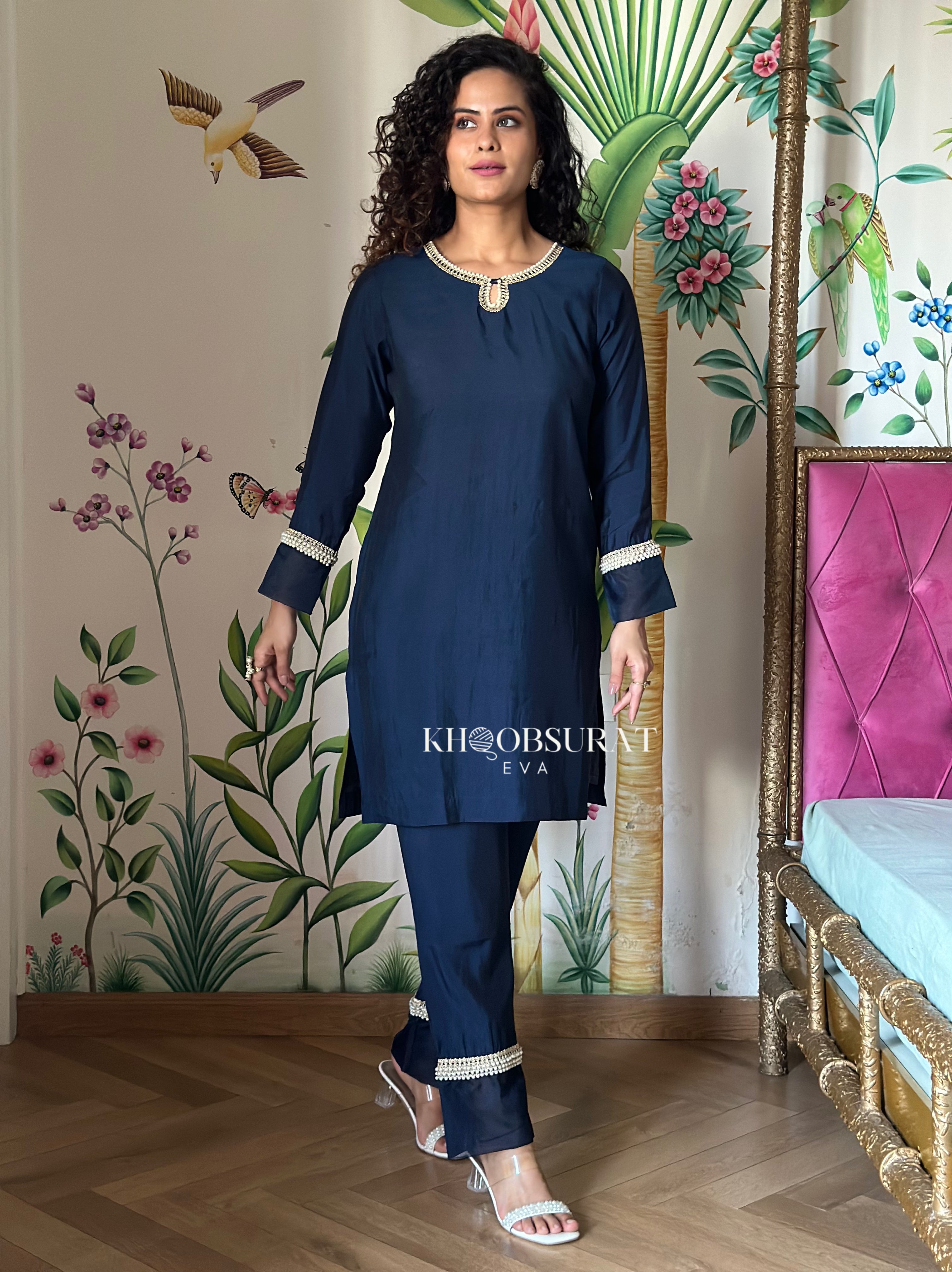 Royal Blue Pearl Kurta Set