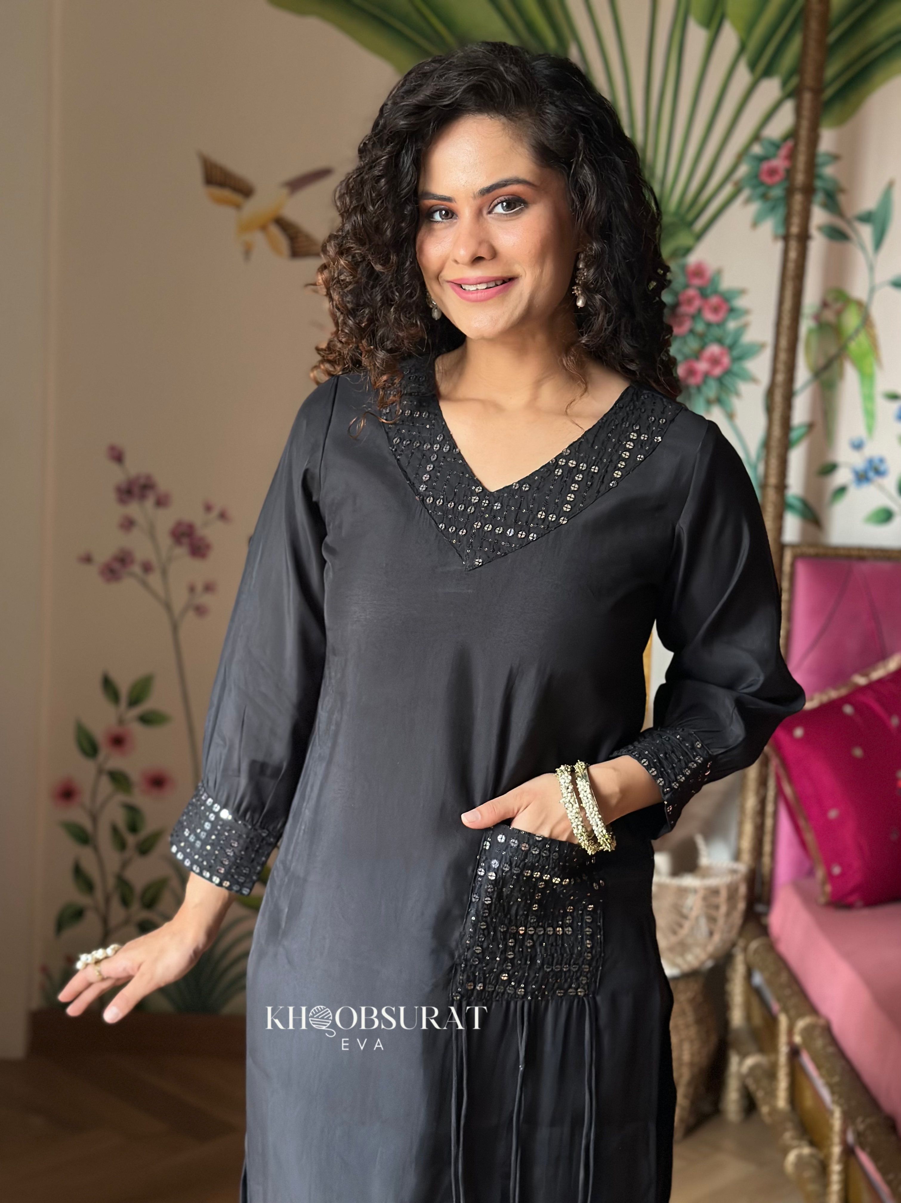 Indian Designer Black Kurta Set