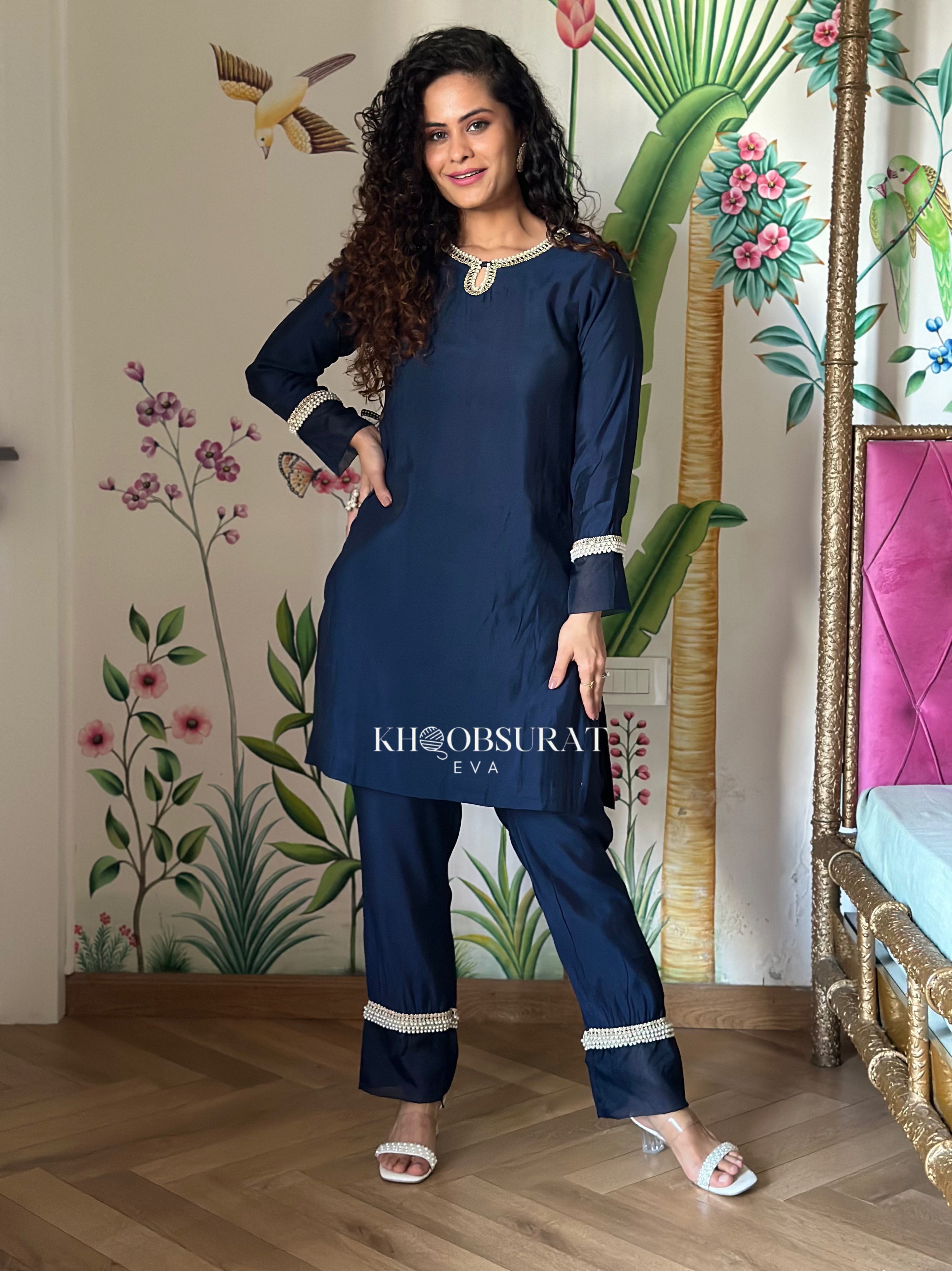 Royal Blue Pearl Kurta Set