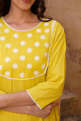 Yellow Cotton floral Summer Kurta Set 