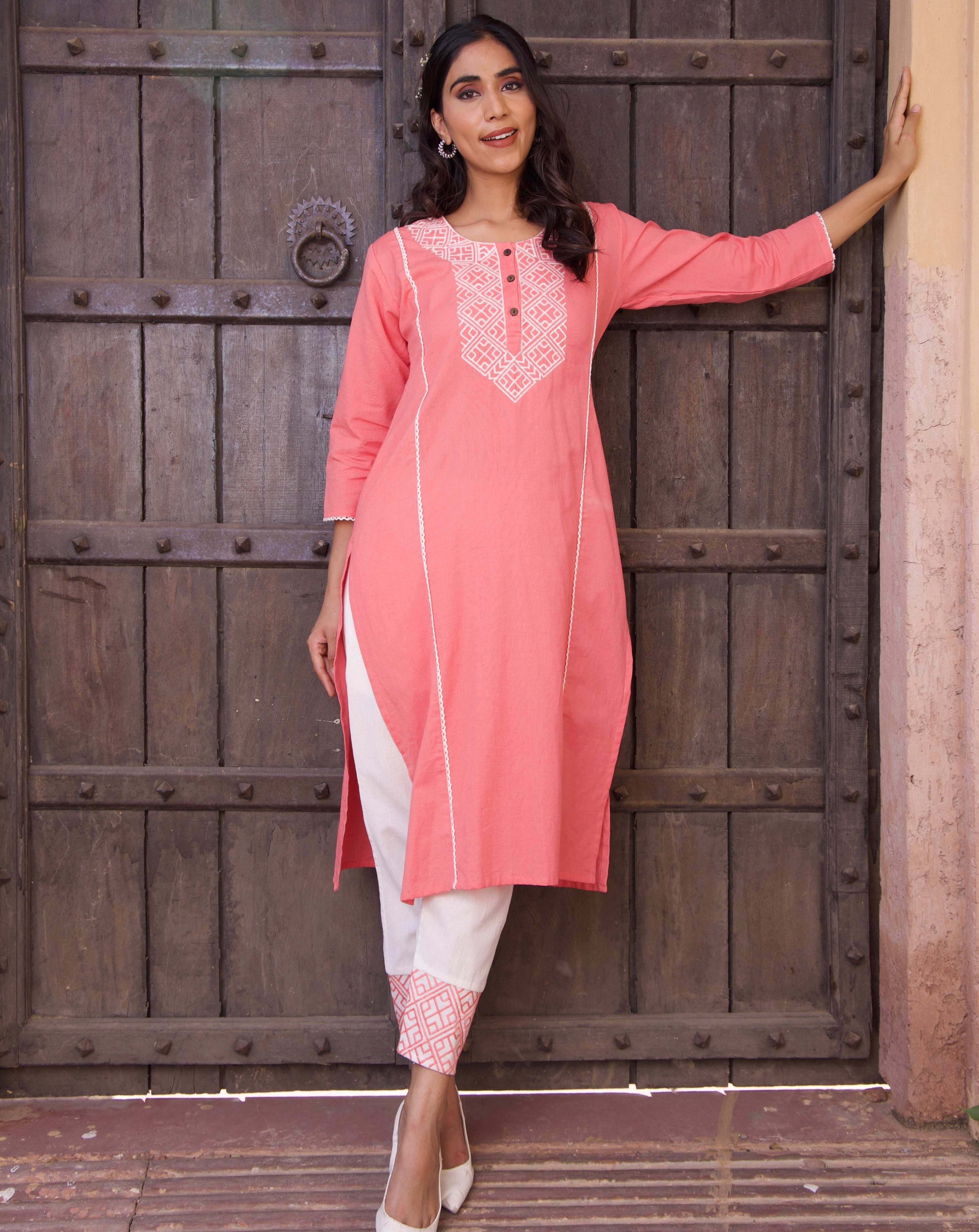 Pink Embroidered Kurta Set