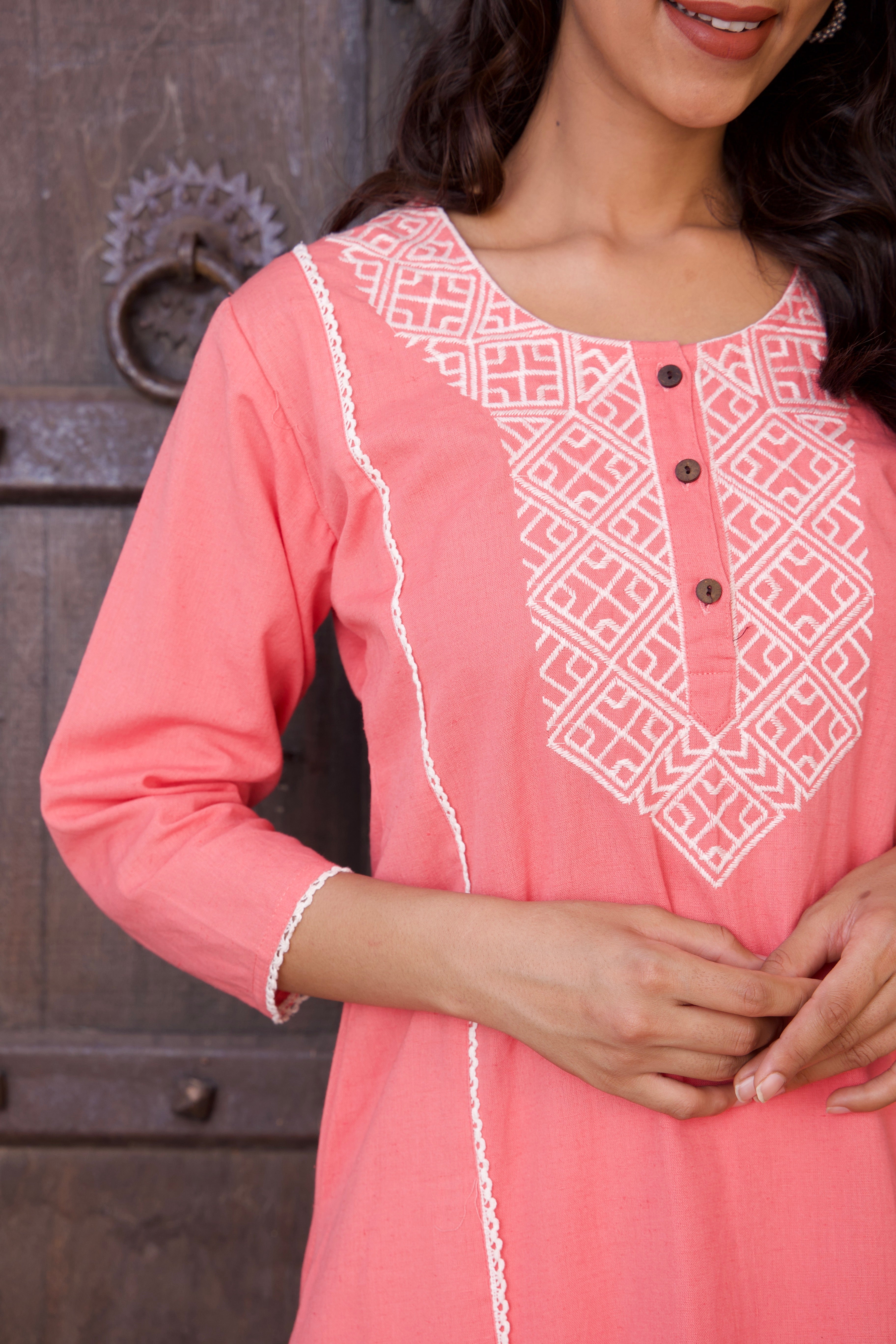 Pink Embroidered Kurta Set