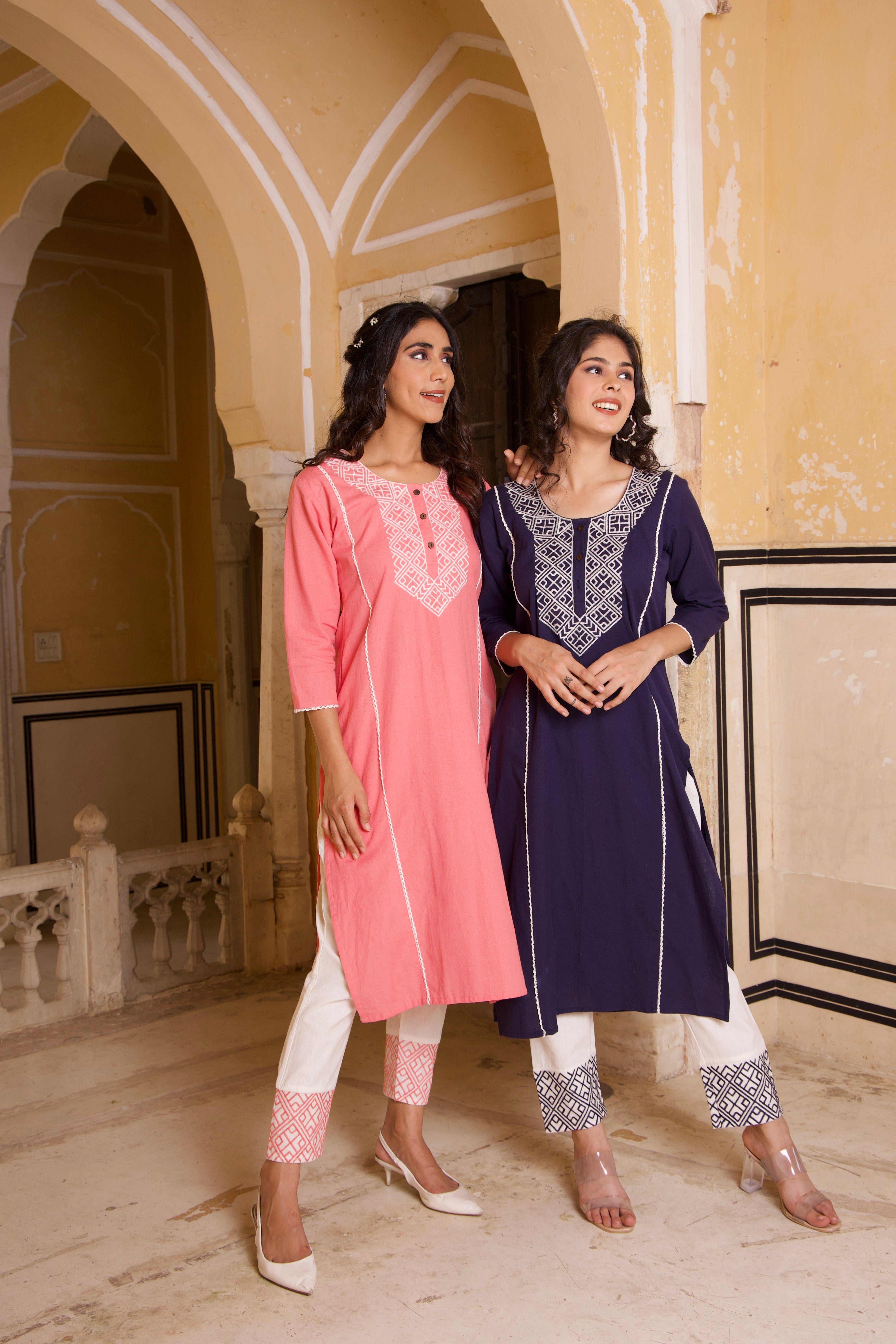 Pink Embroidered Kurta Set