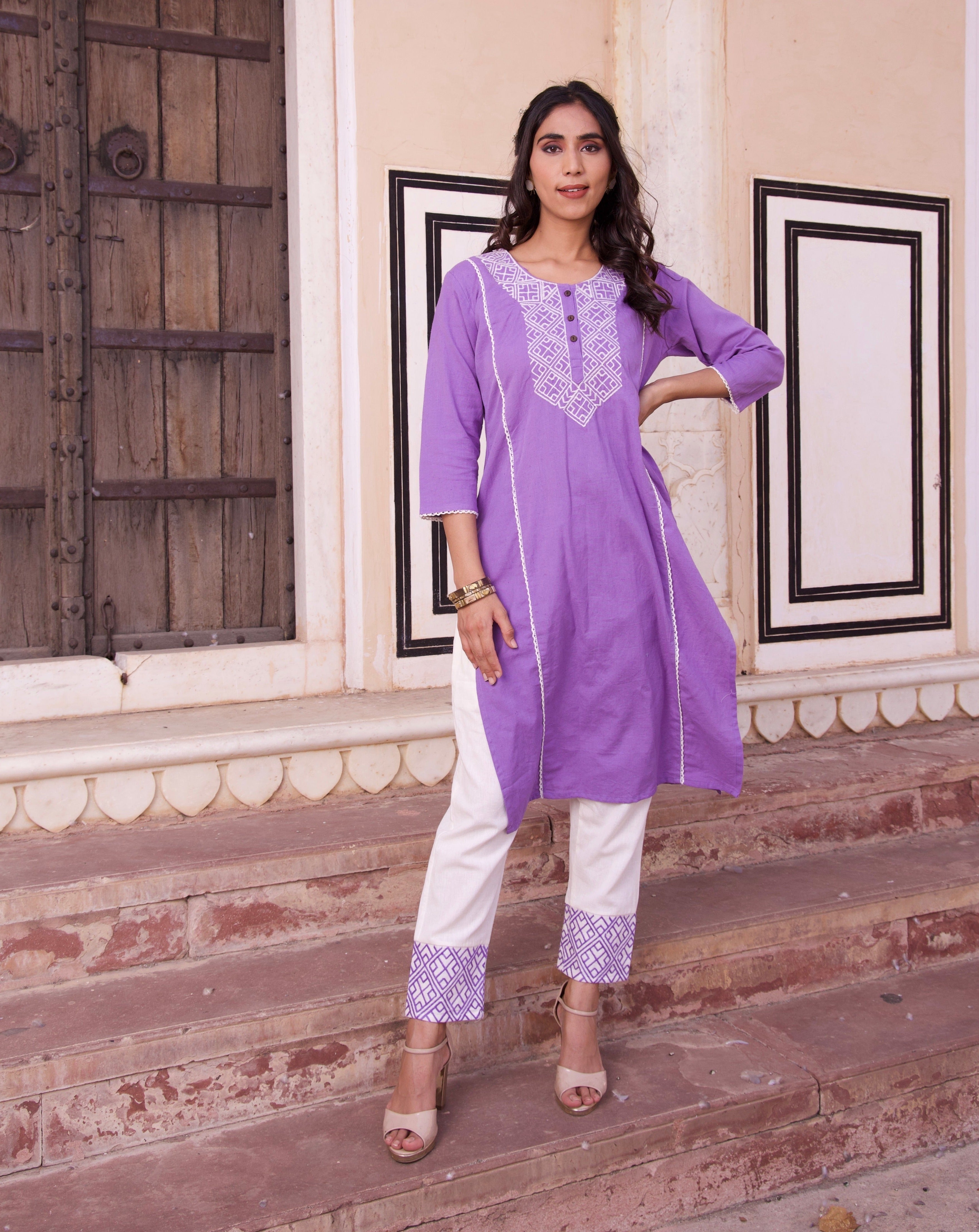 Purple Embroidered Kurta Set