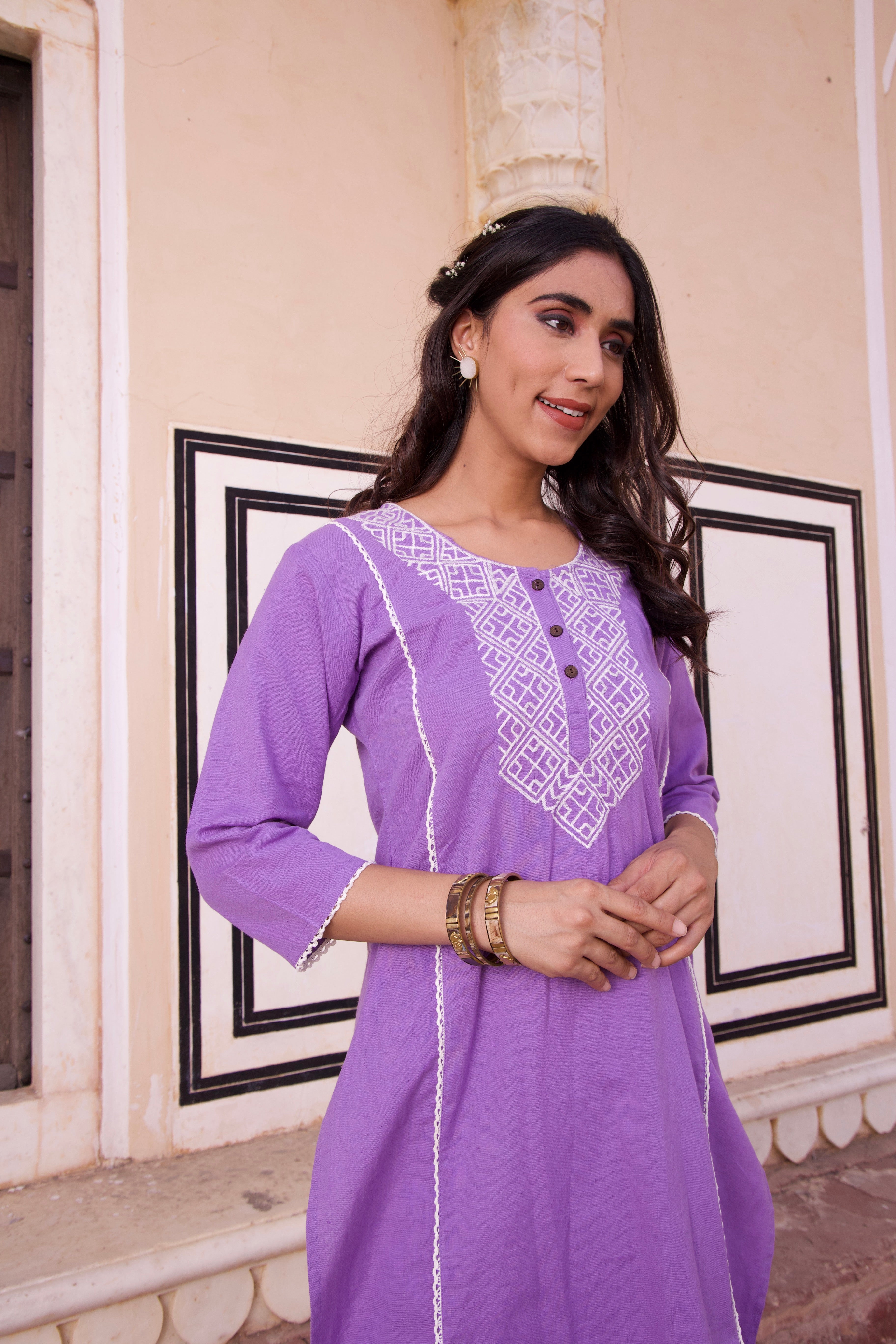 Purple Embroidered Kurta Set